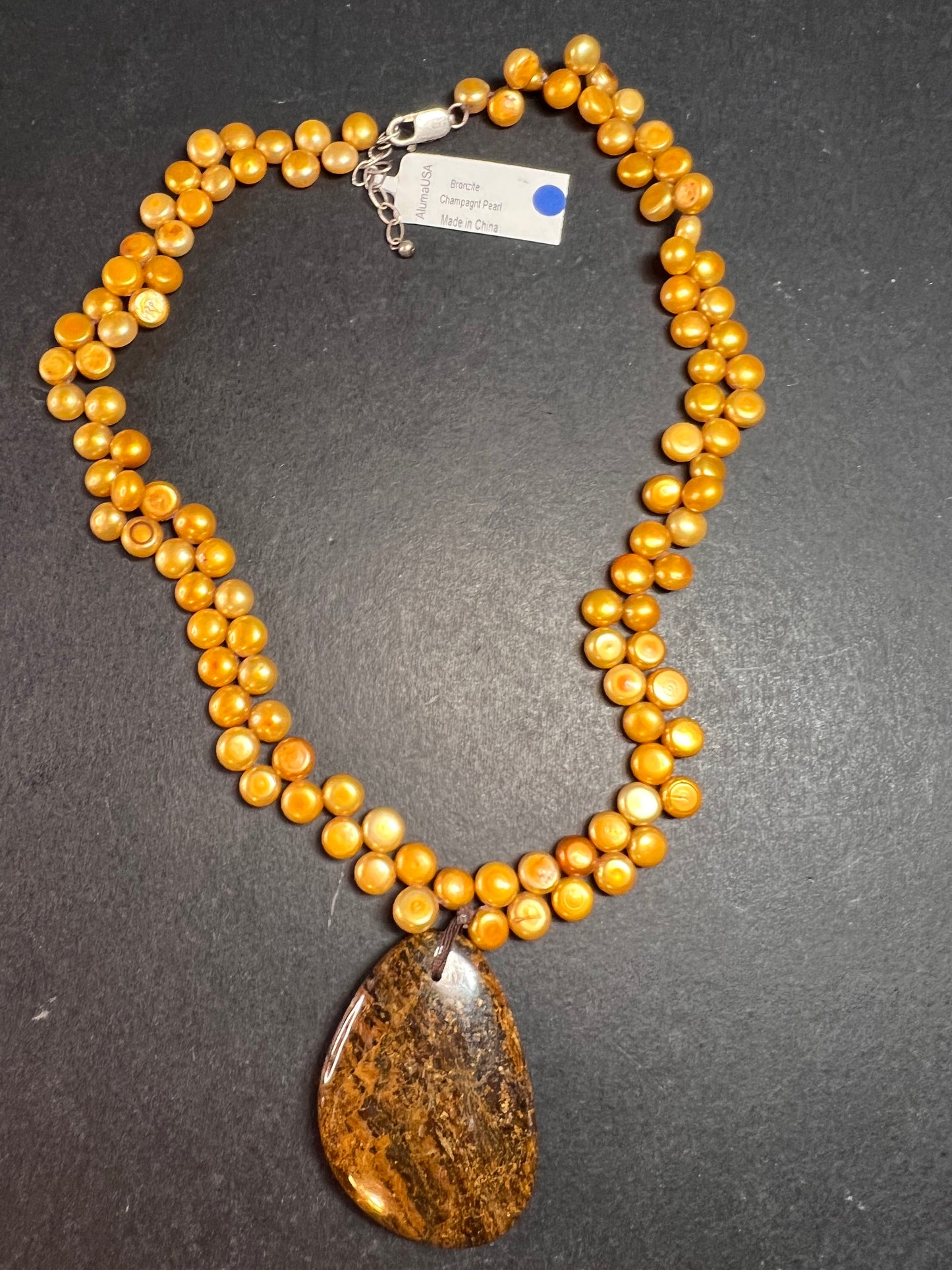 NEW freshwater pearl and bronzite necklace with sterling silver clasp