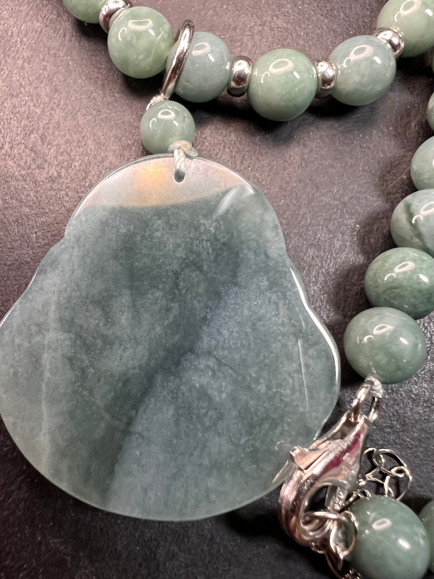 NEW Olmec Jadeite carved Buddha necklace in sterling silver