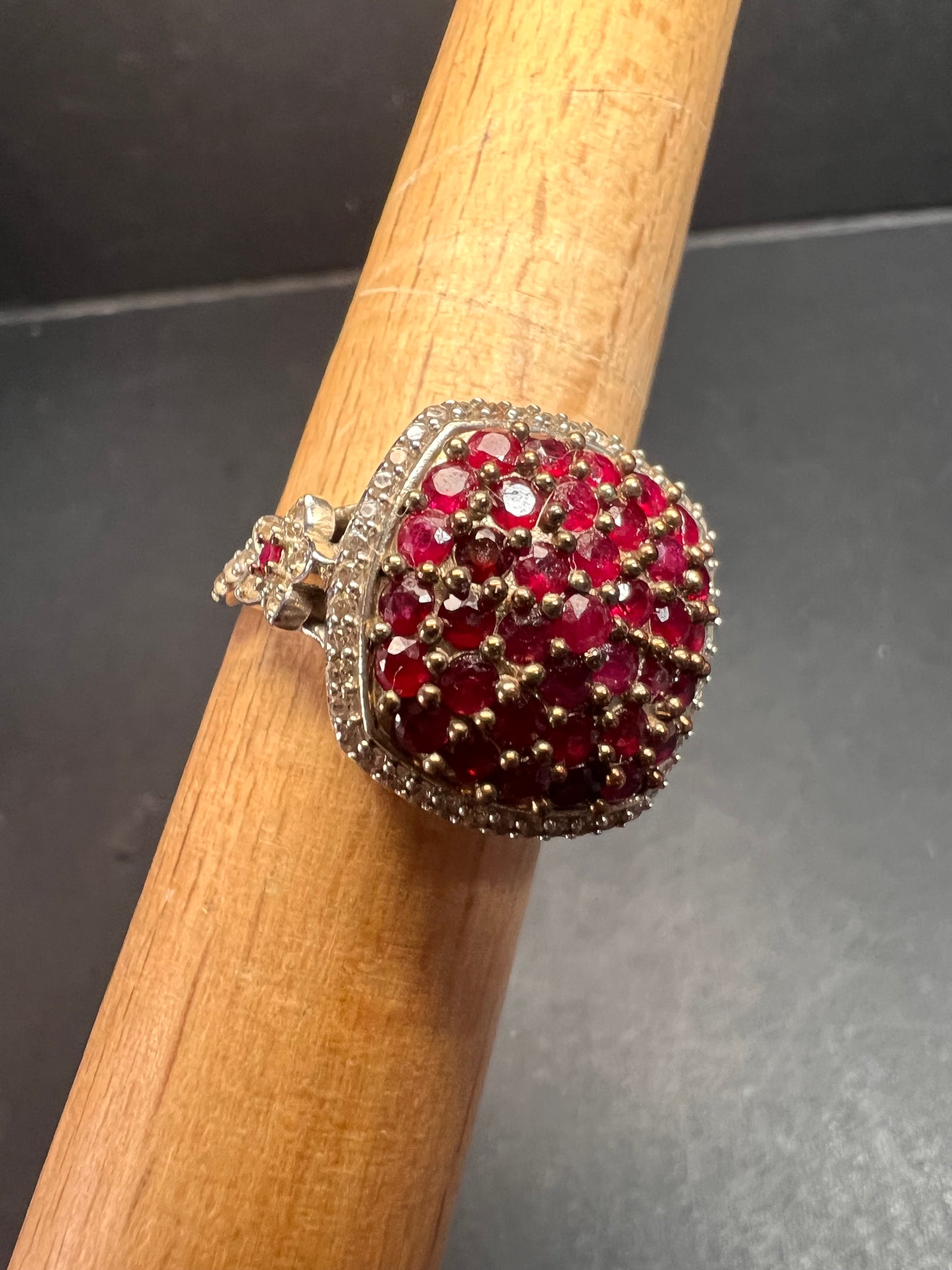 NEW Ruby and zircon cluster ring in rhodium over sterling silver size 8