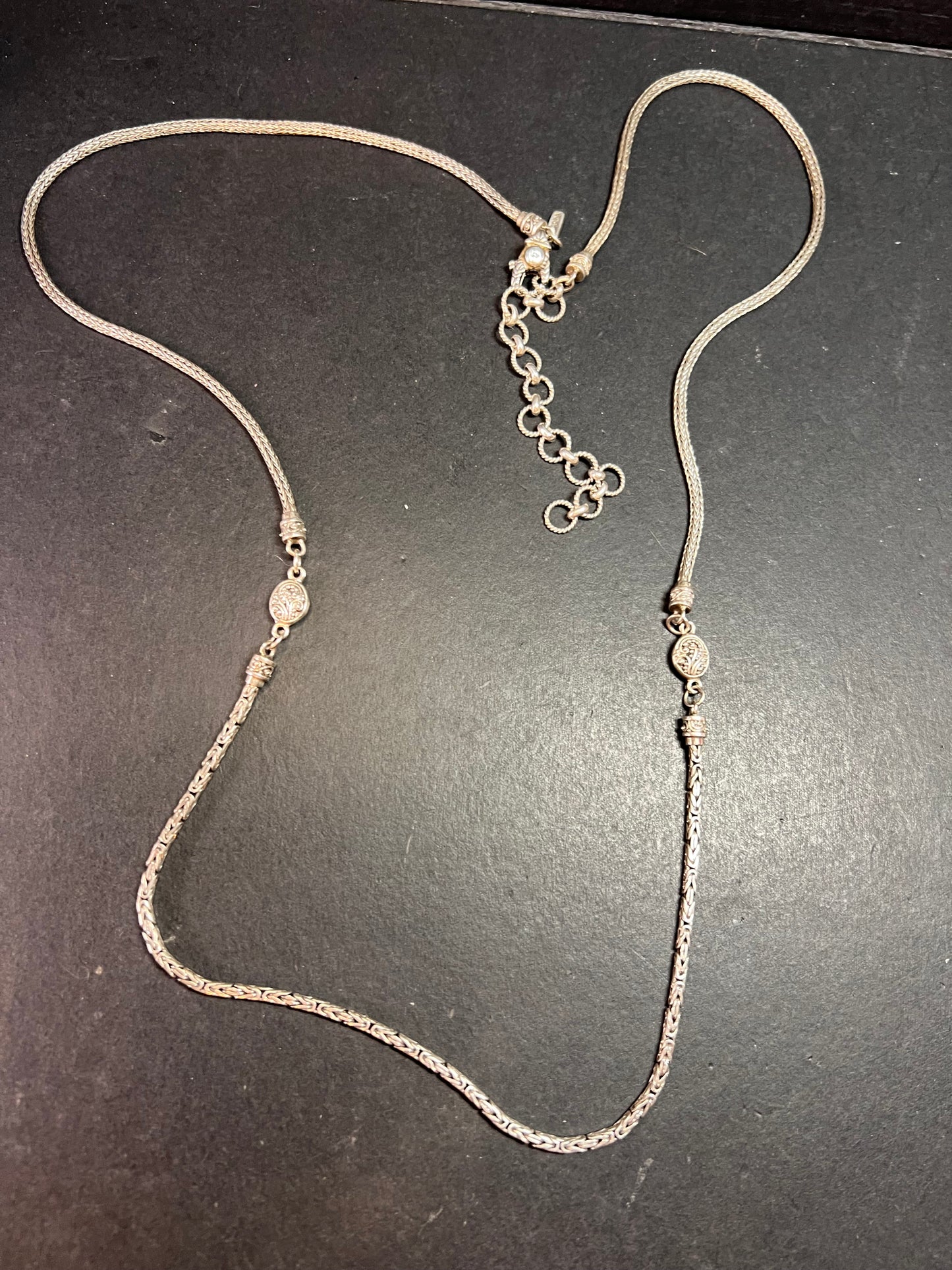 Sarda Sterling Silver 36” Balinese Foxtail Station Necklace – Handcrafted 925 Artisan Chain