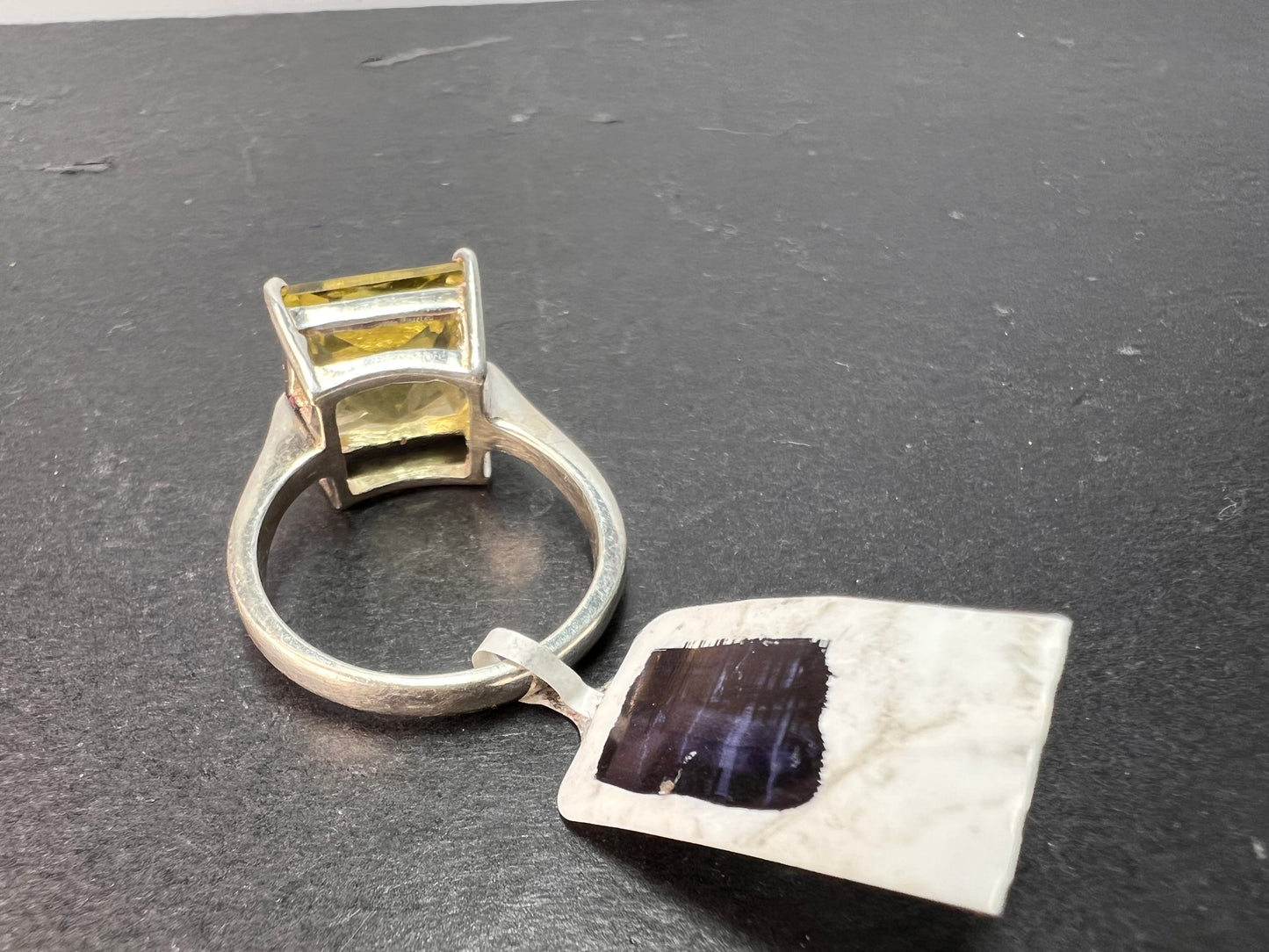 NEW size 7 Princess cut lemon quartz sterling silver ring 5.35 grams