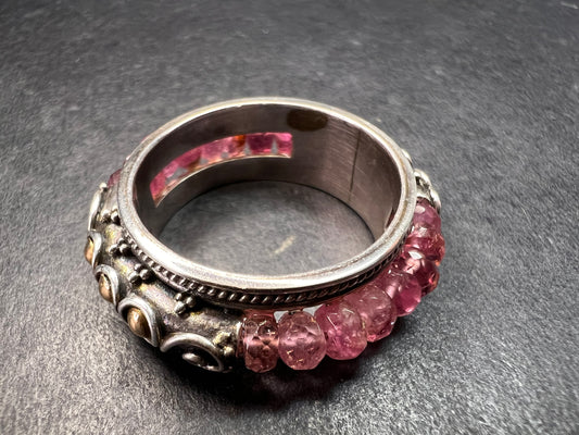Vintage Suarti pink tourmaline Bali sterling silver 18k gold ring size 9