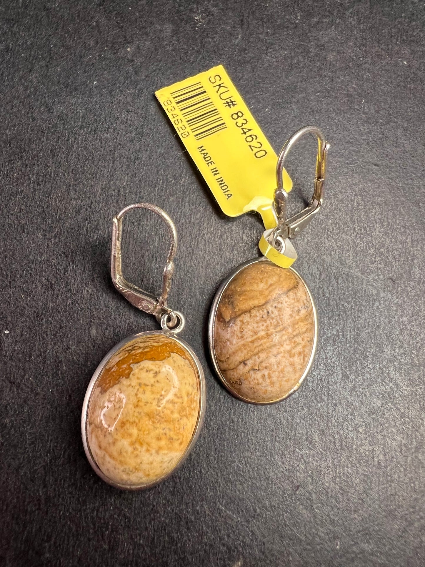 NEW picture jasper sterling silver lever back earrings