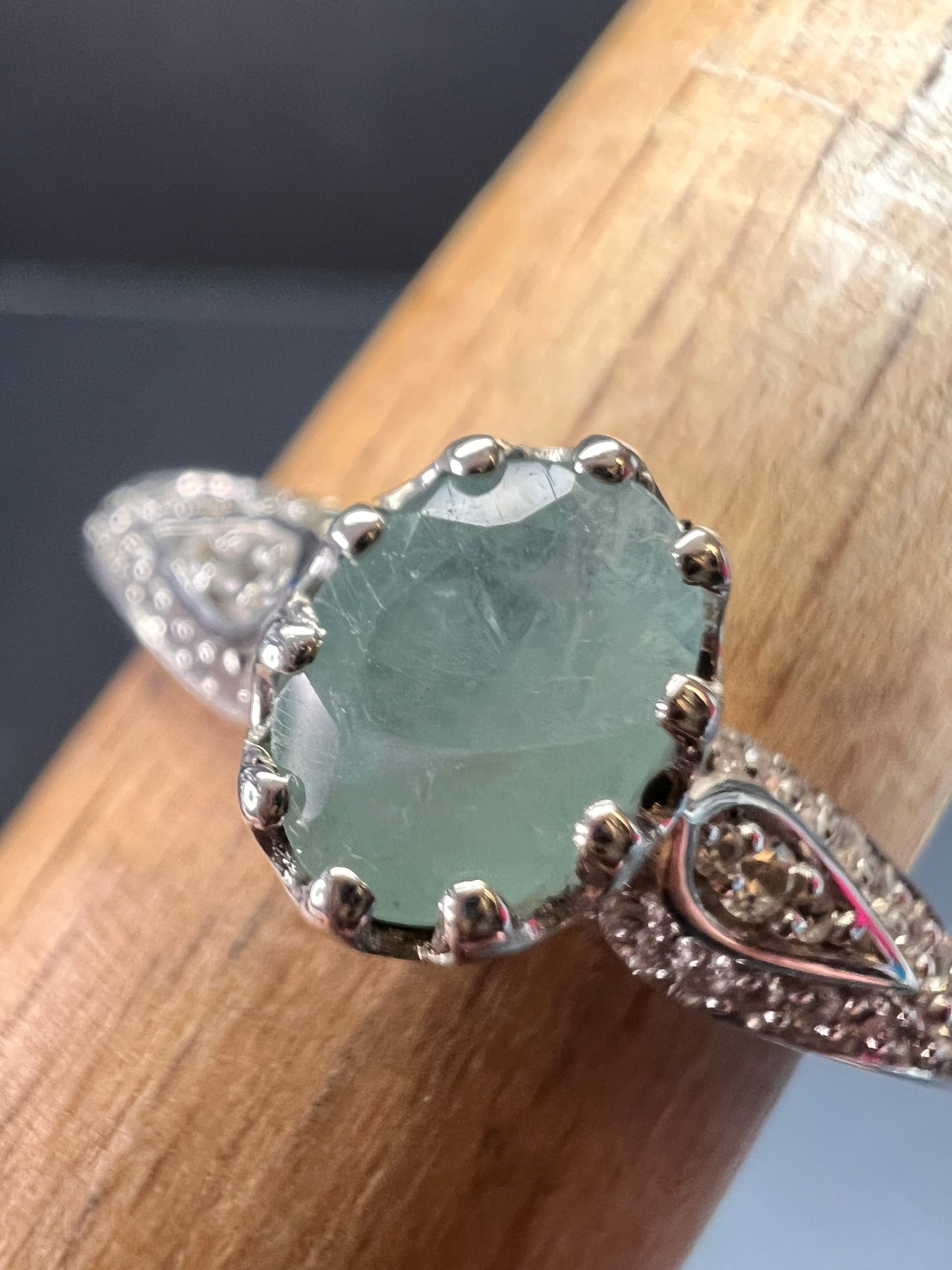 NEW grandidierite and zircon crown ring in rhodium over sterling silver size 8