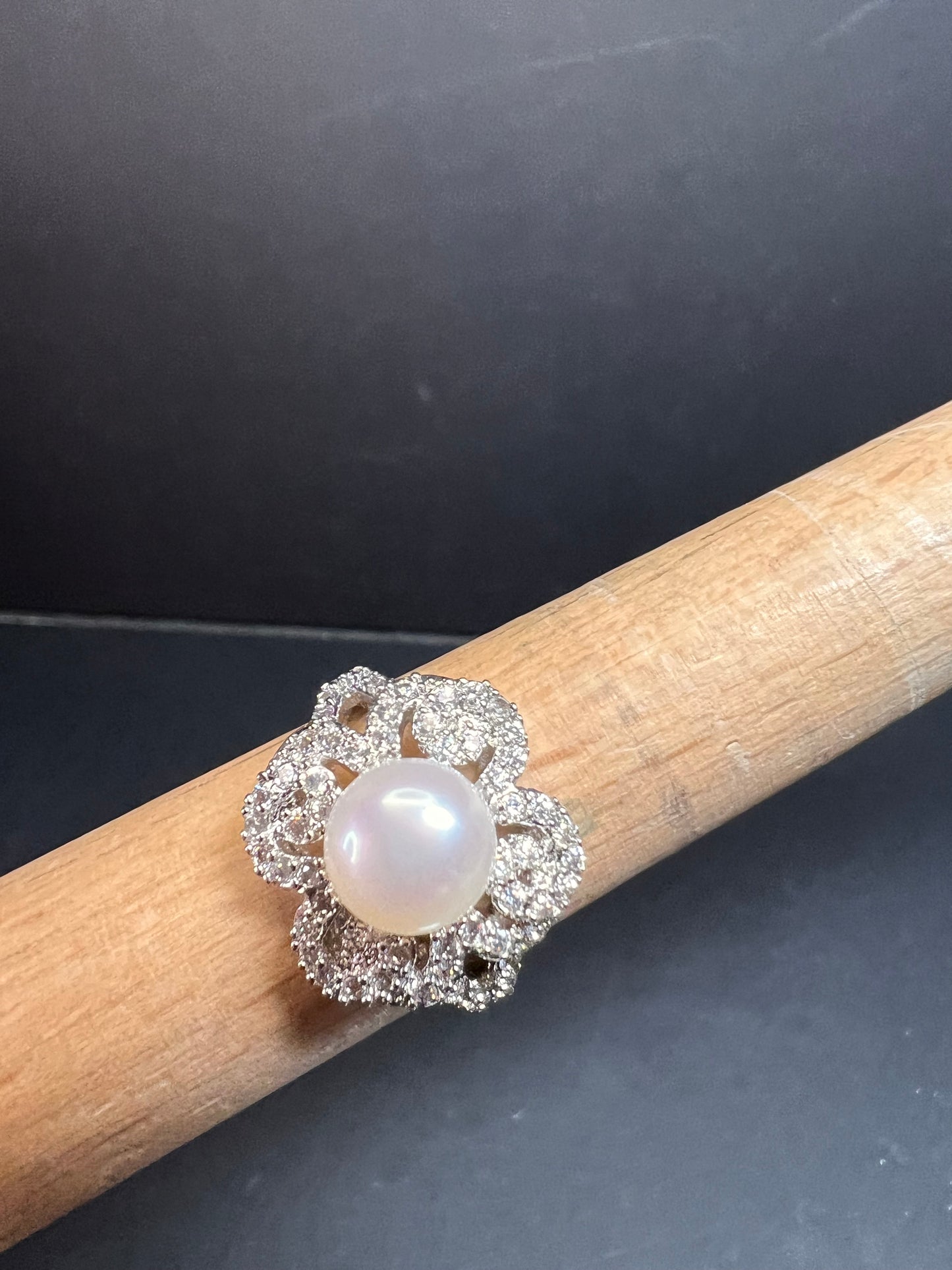Freshwater pearl and Cz cocktail ring size 9