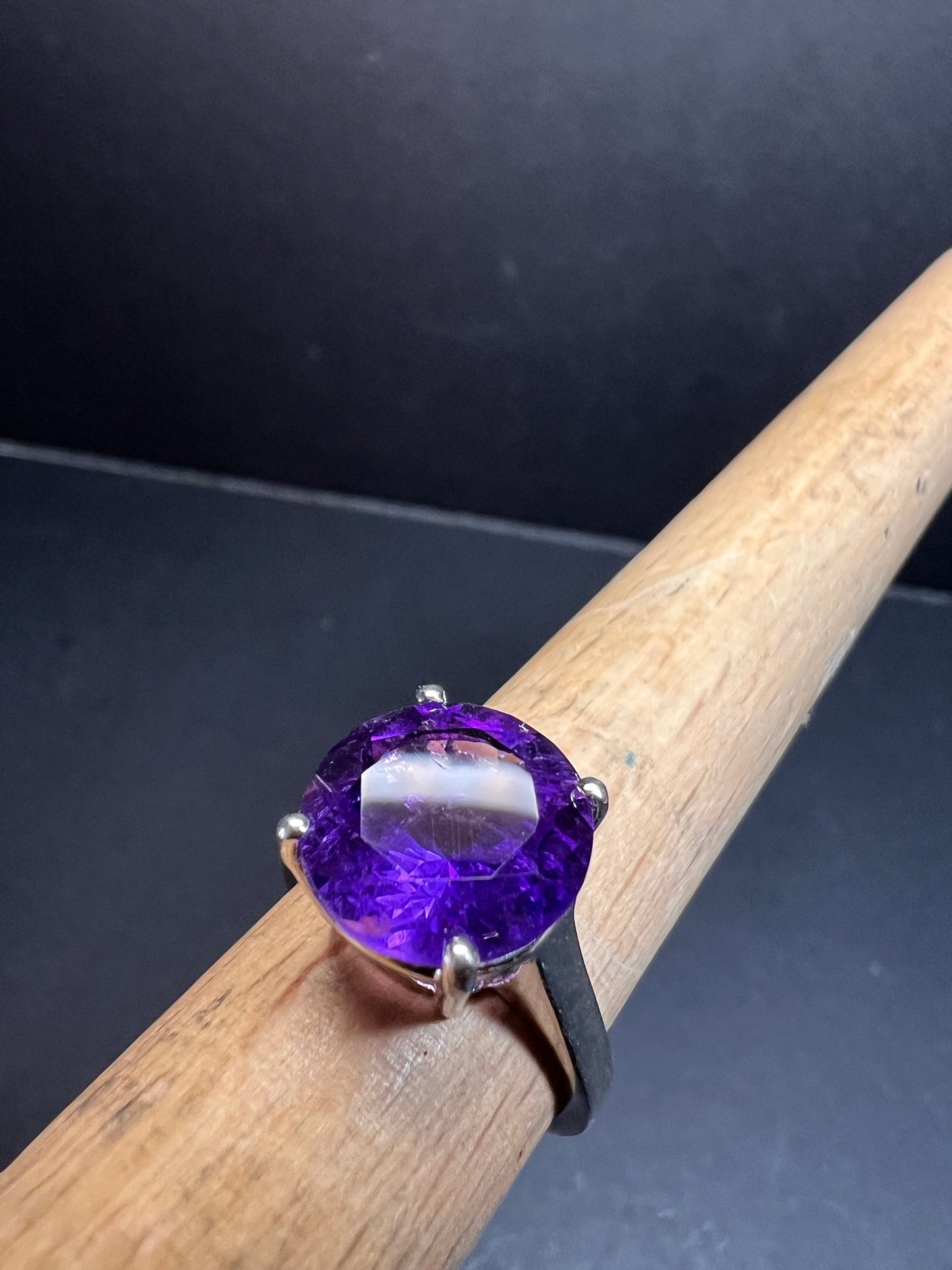 Vintage Samuel Aaron amethyst solitaire sterling silver ring size 7