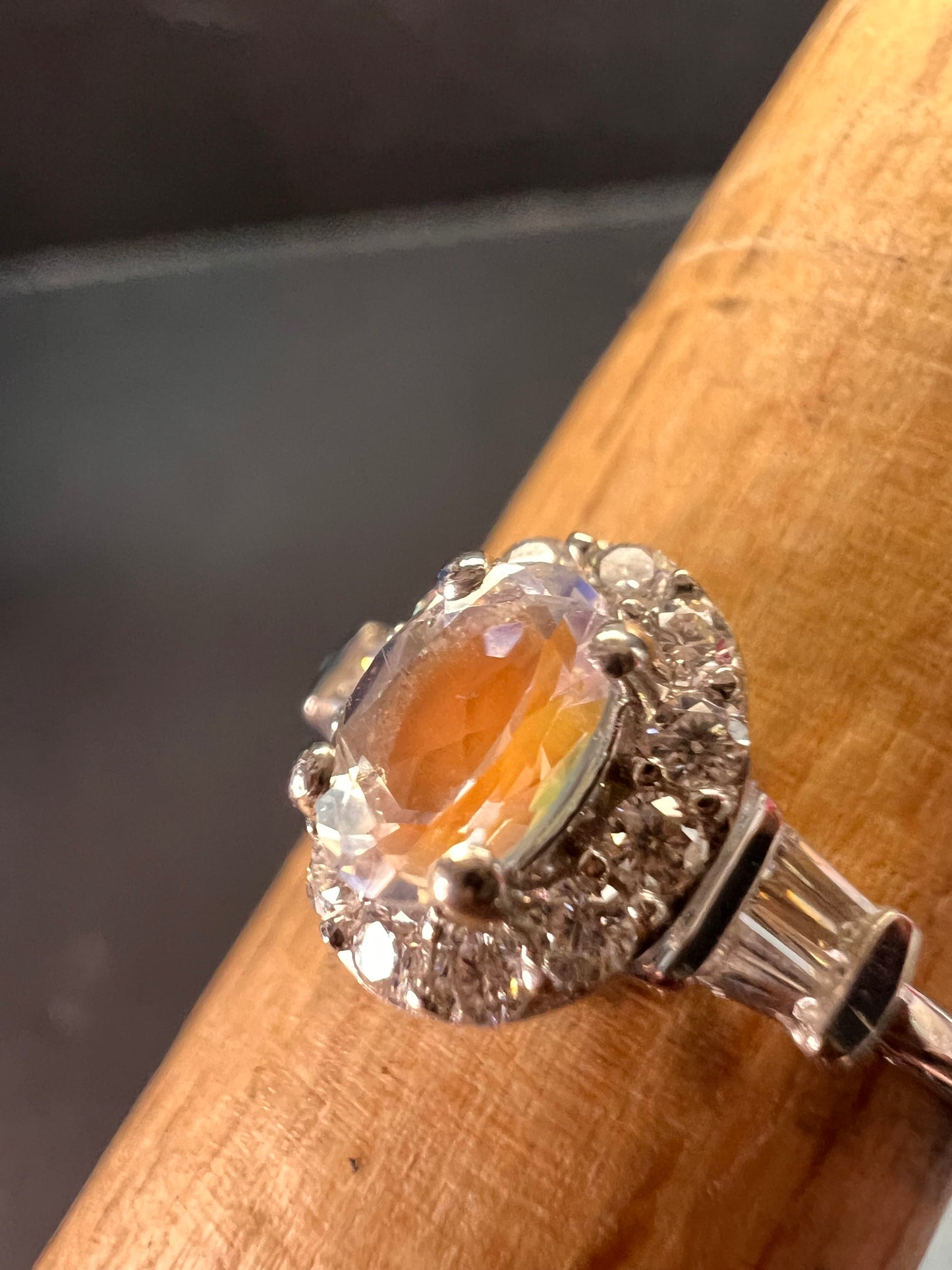 NEW gemmy moonstone and Moissanite sterling silver halo ring size 8