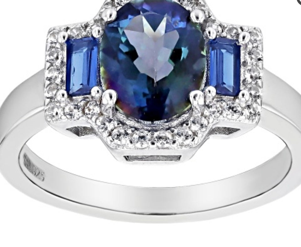 Blue Petalite Rhodium Over Sterling Silver Ring