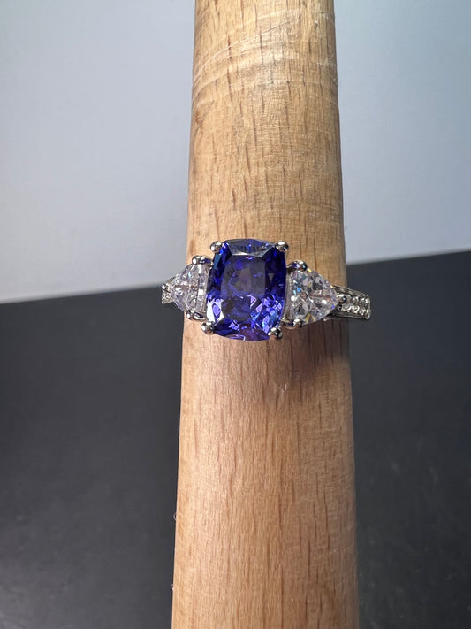 Tanzanite and CZ rhodium over sterling silver ring size 9