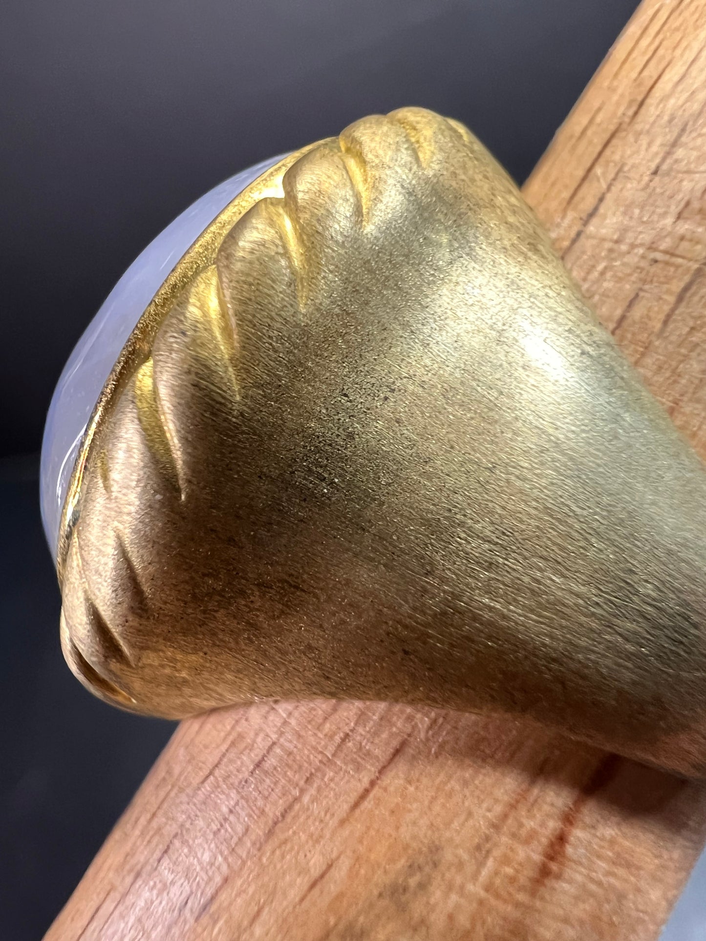 Glow By Sheila Fajl Signed Blue Agate Ring brushed 18kt Plated size 7