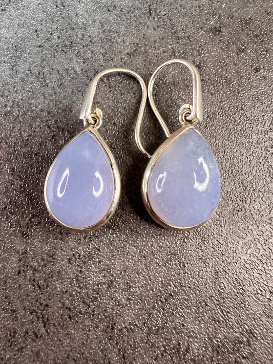 NEW Blue chalcedony sterling silver drop earrings 8.61 grams