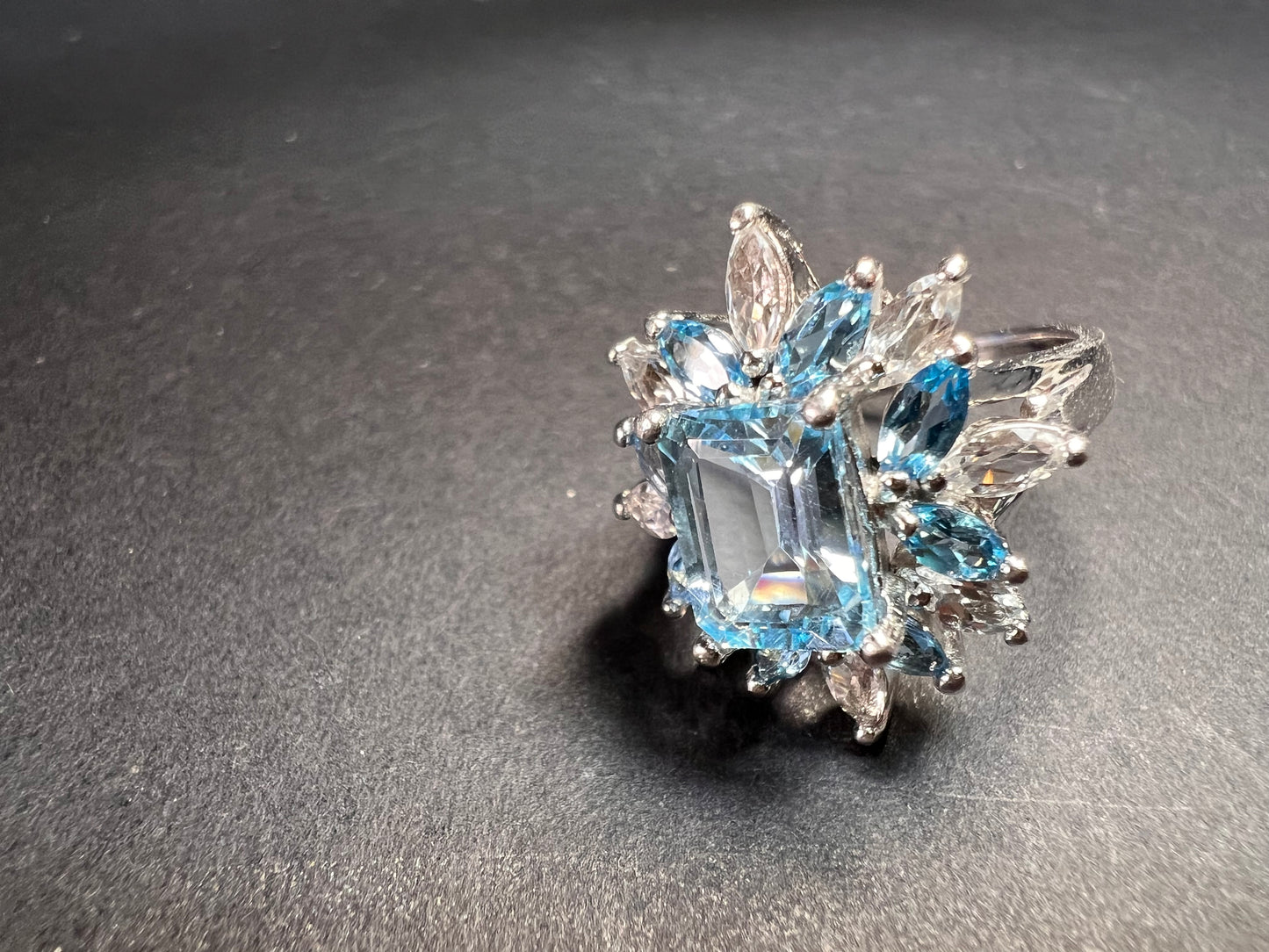Vintage Sky blue and white topaz sterling silver ring size 8