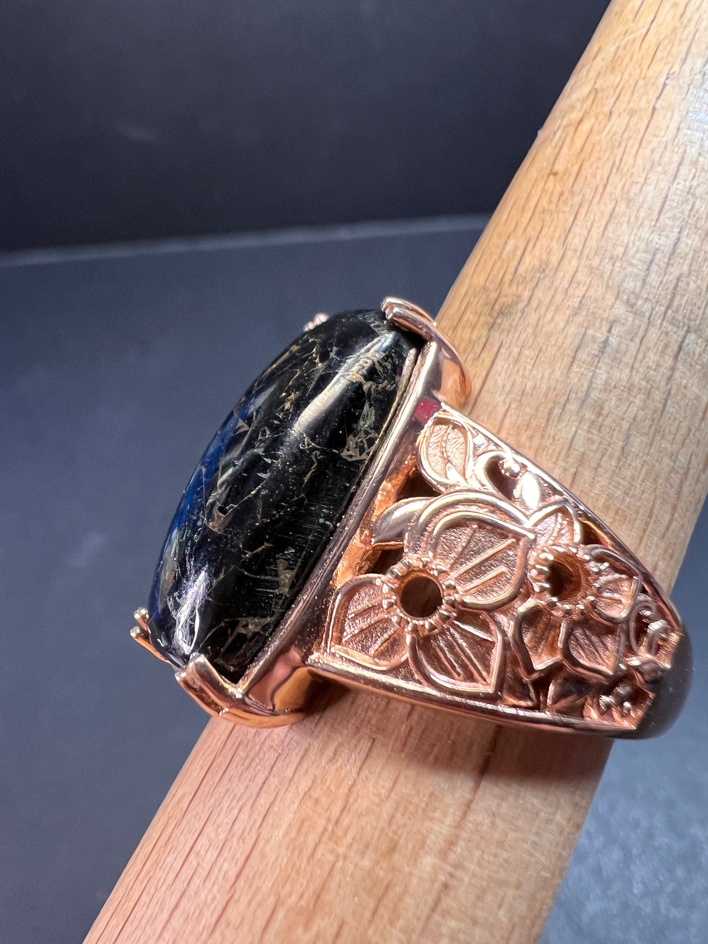 NEW Shungite in matrix ring in rose gold over brass size 9