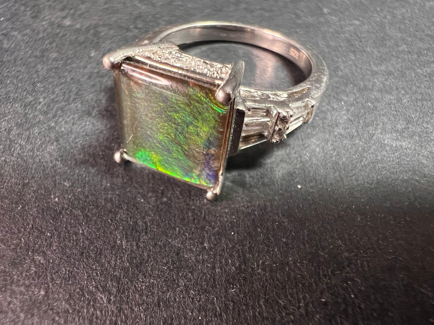 Ammolite and topaz sterling silver ring size 7