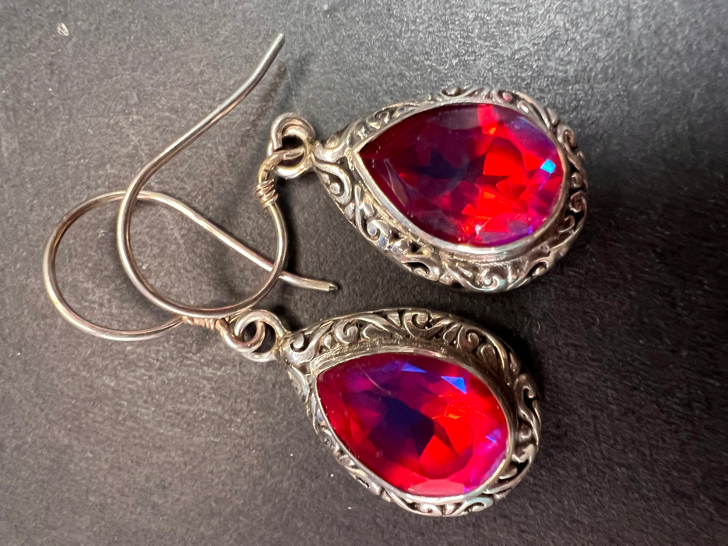 Volcanic Quartz Bali style sterling silver teardrop earrings