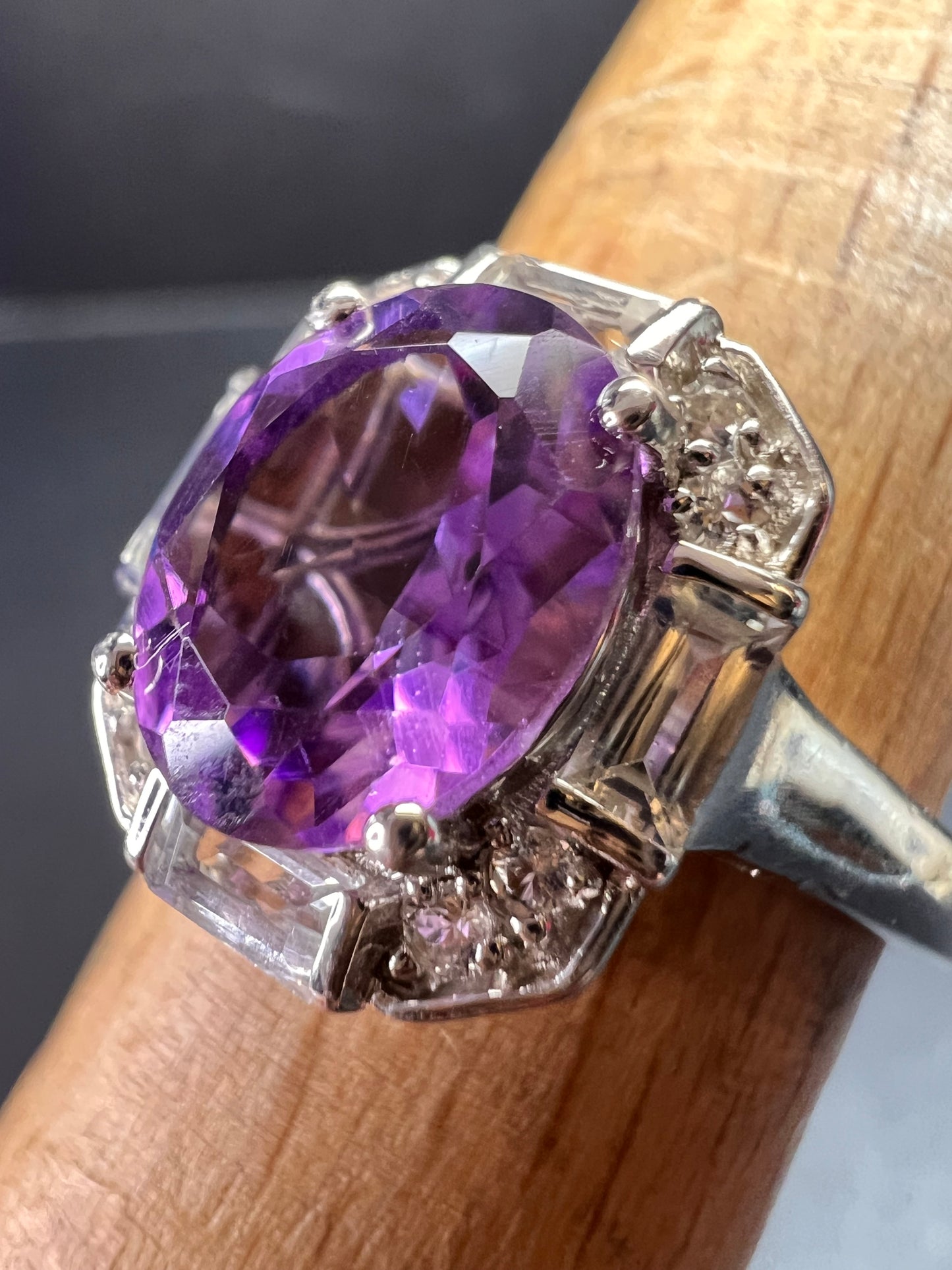 NEW Rose de France amethyst art deco sterling silver ring size 8