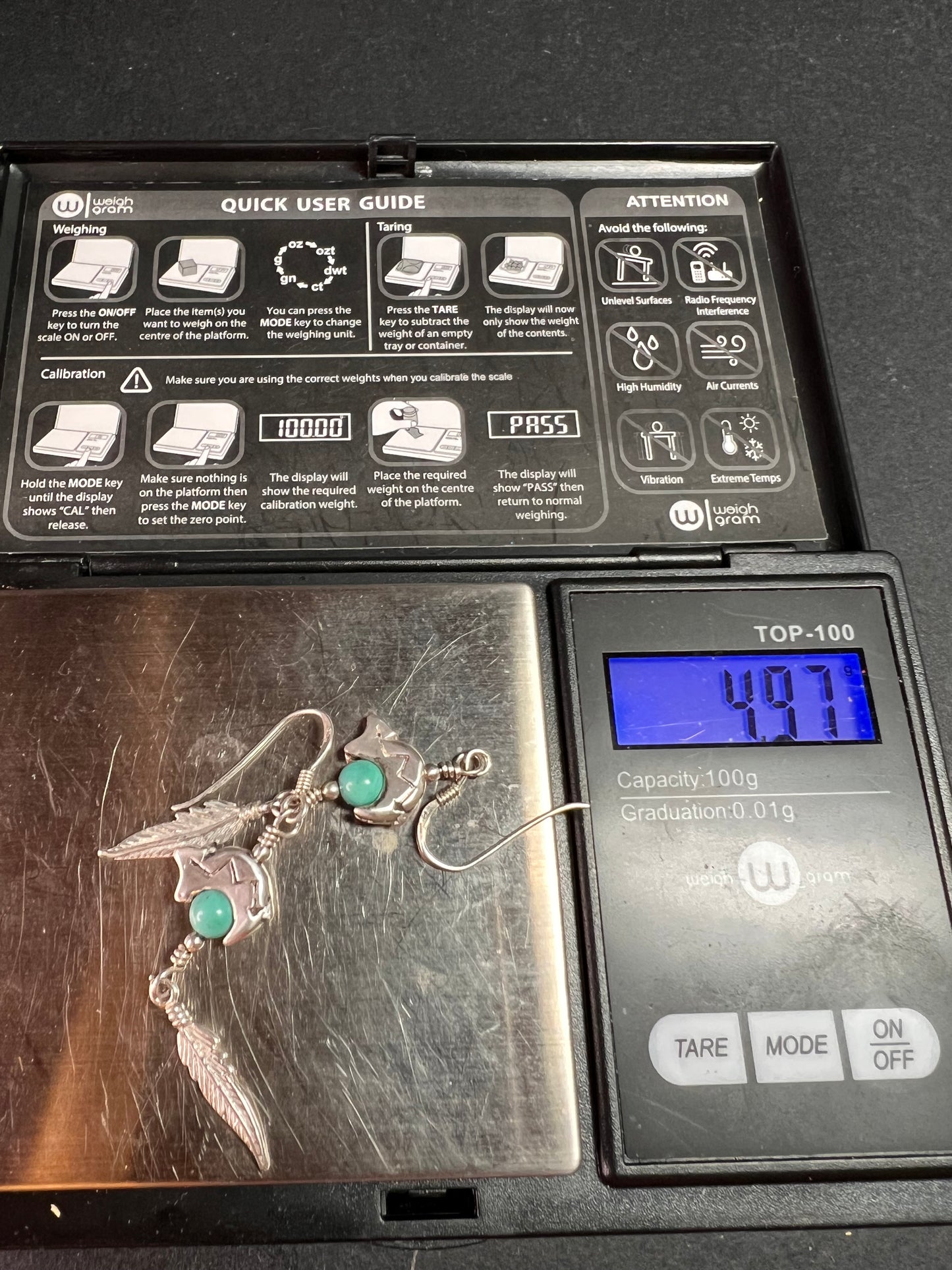 Vintage Sterling Silver Turquoise Earrings – Bear & Feather Motif