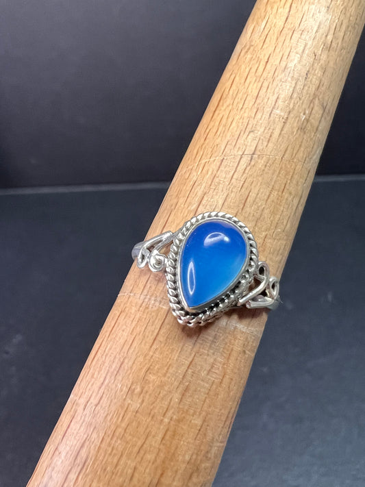 Blue chalcedony sterling silver ring size 7