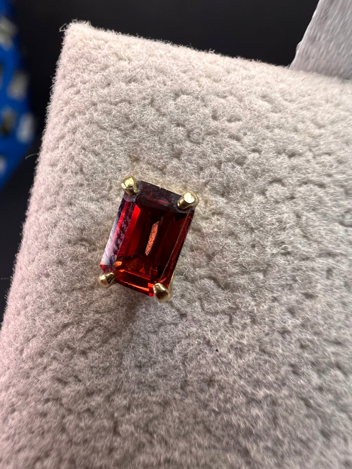 14k Gold Emerald-Cut Garnet Stud Earrings