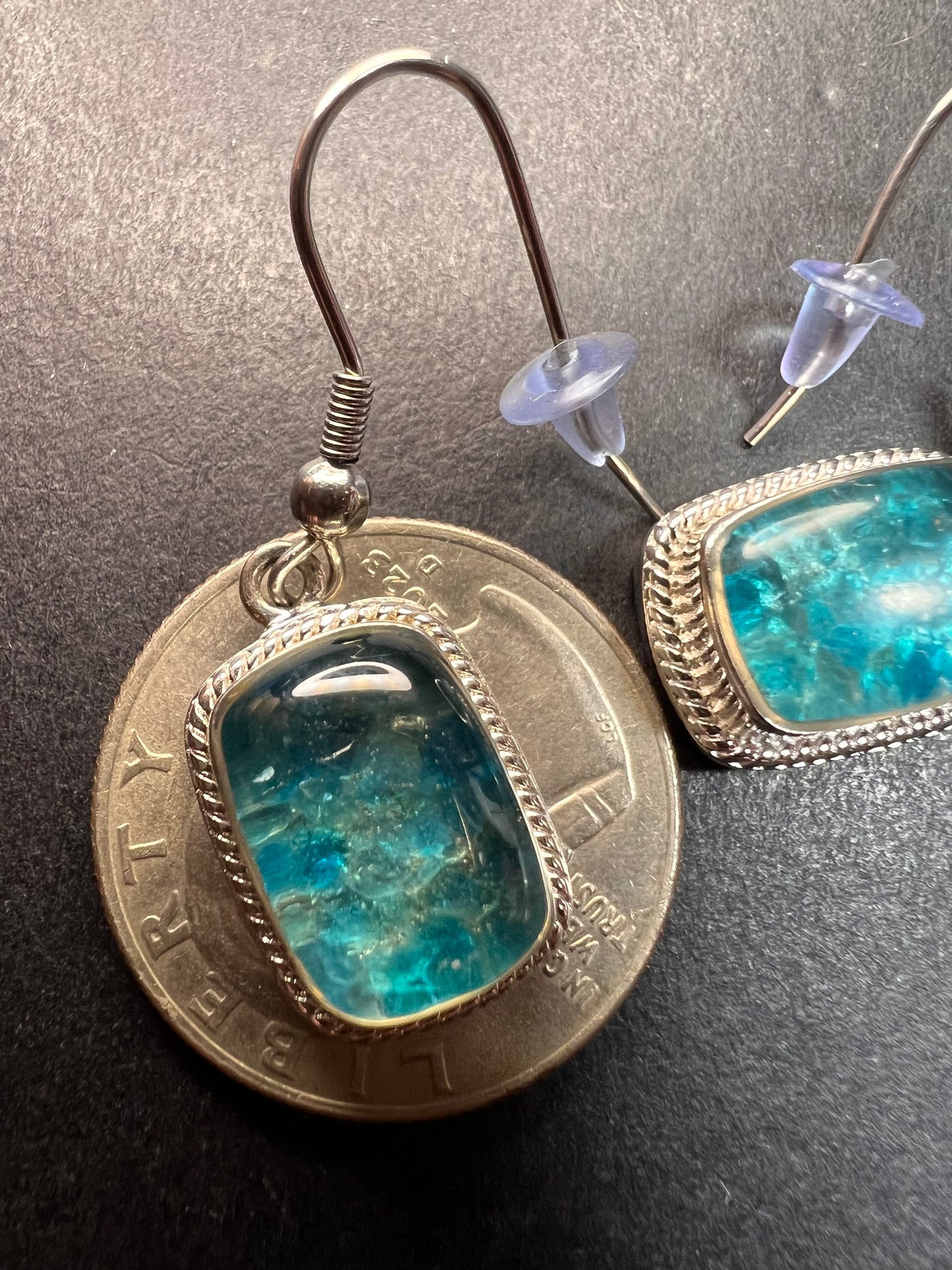 NEW neon apatite in matrix in platinum over copper