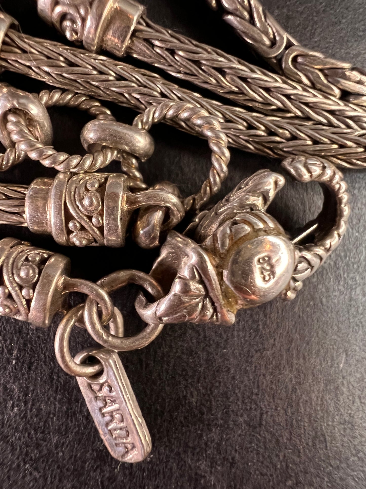 Sarda Sterling Silver 36” Balinese Foxtail Station Necklace – Handcrafted 925 Artisan Chain