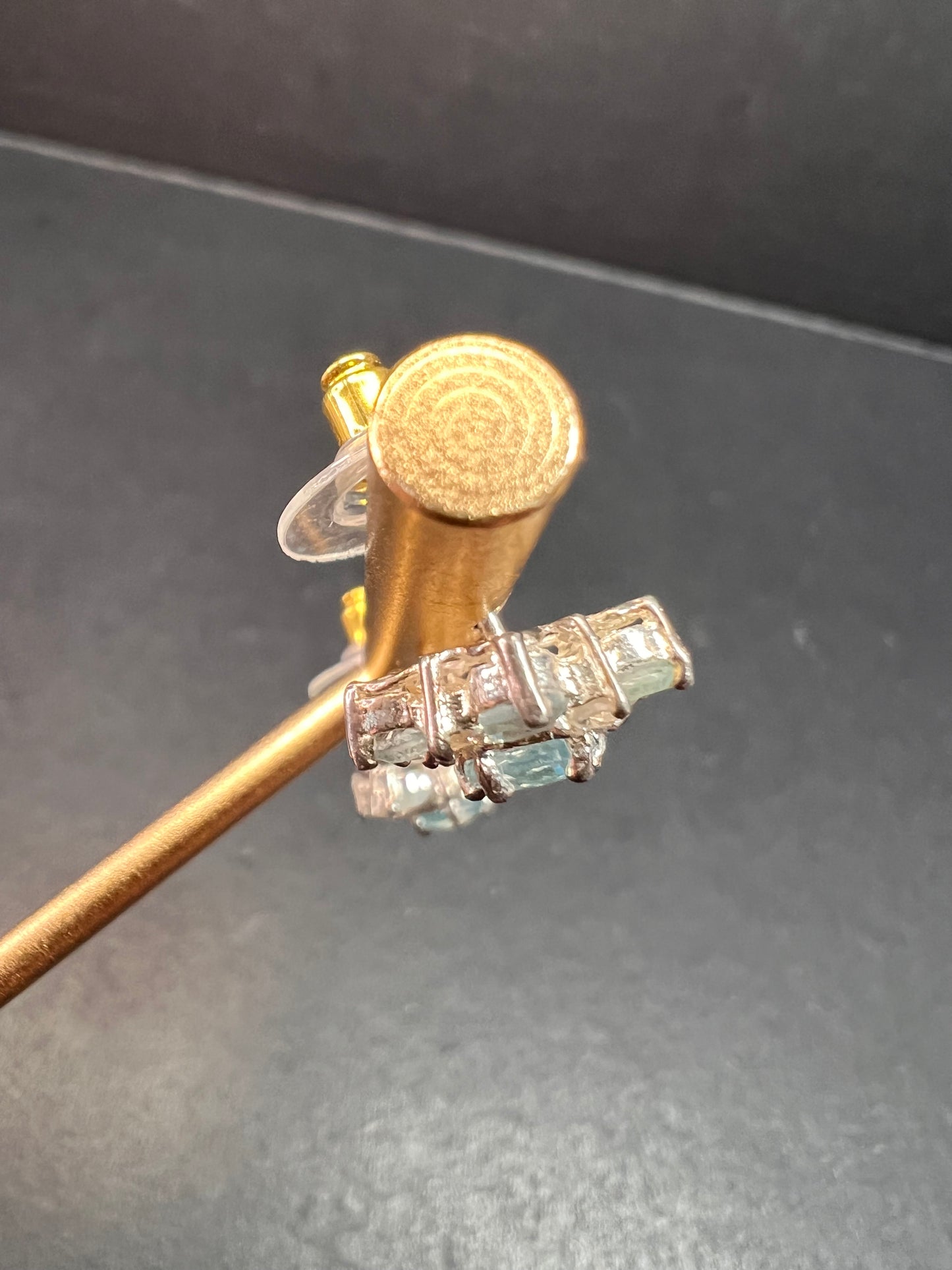 Vintage blue topaz and cz sterling silver snowflake stud earrings