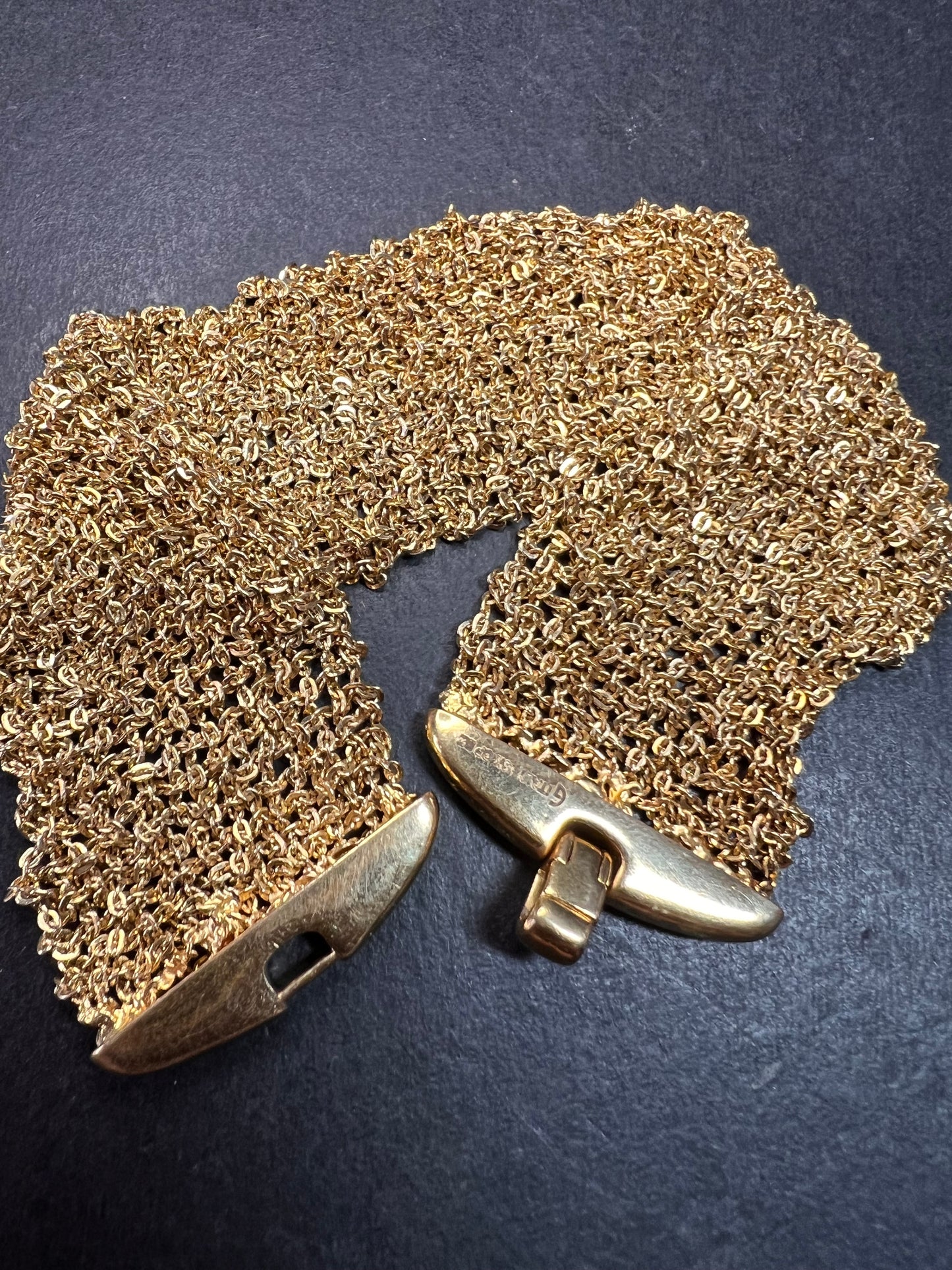 Gold plated over bronze mesh italian bracelet
