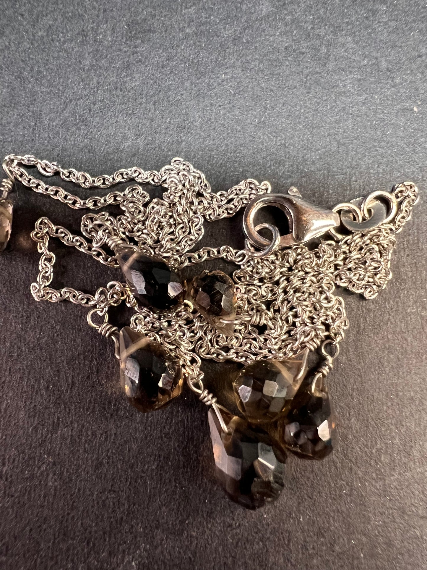 NEW smoky quartz Sterling silver 20 inch station necklace