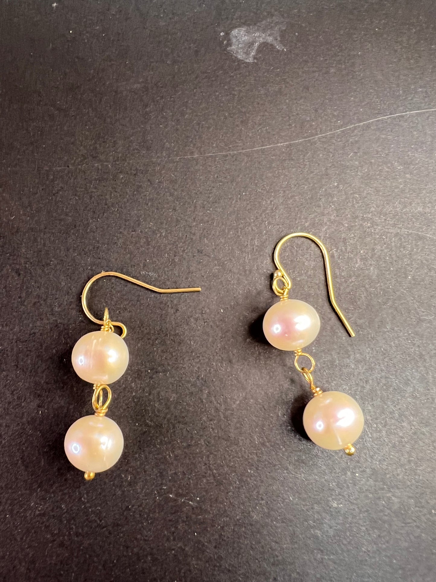 Cultured pearl dangle earrings in YG over sterling silver