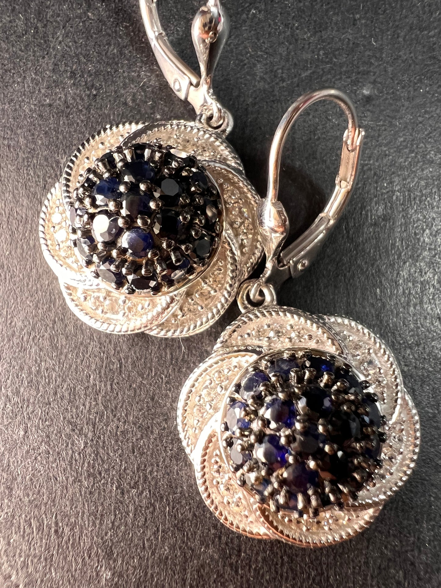 NEW blue sapphire and zircon galaxy halo earrings in rhodium over sterling silver