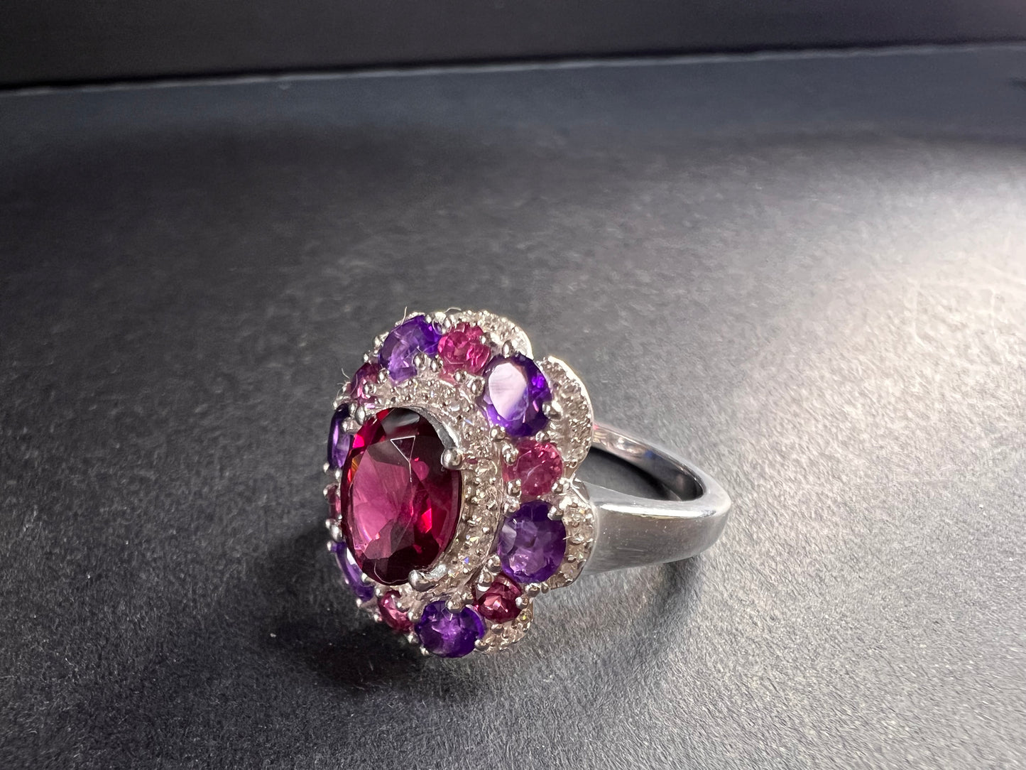 NEW rhodolite garnet and amethyst ring in sterling silver size 7