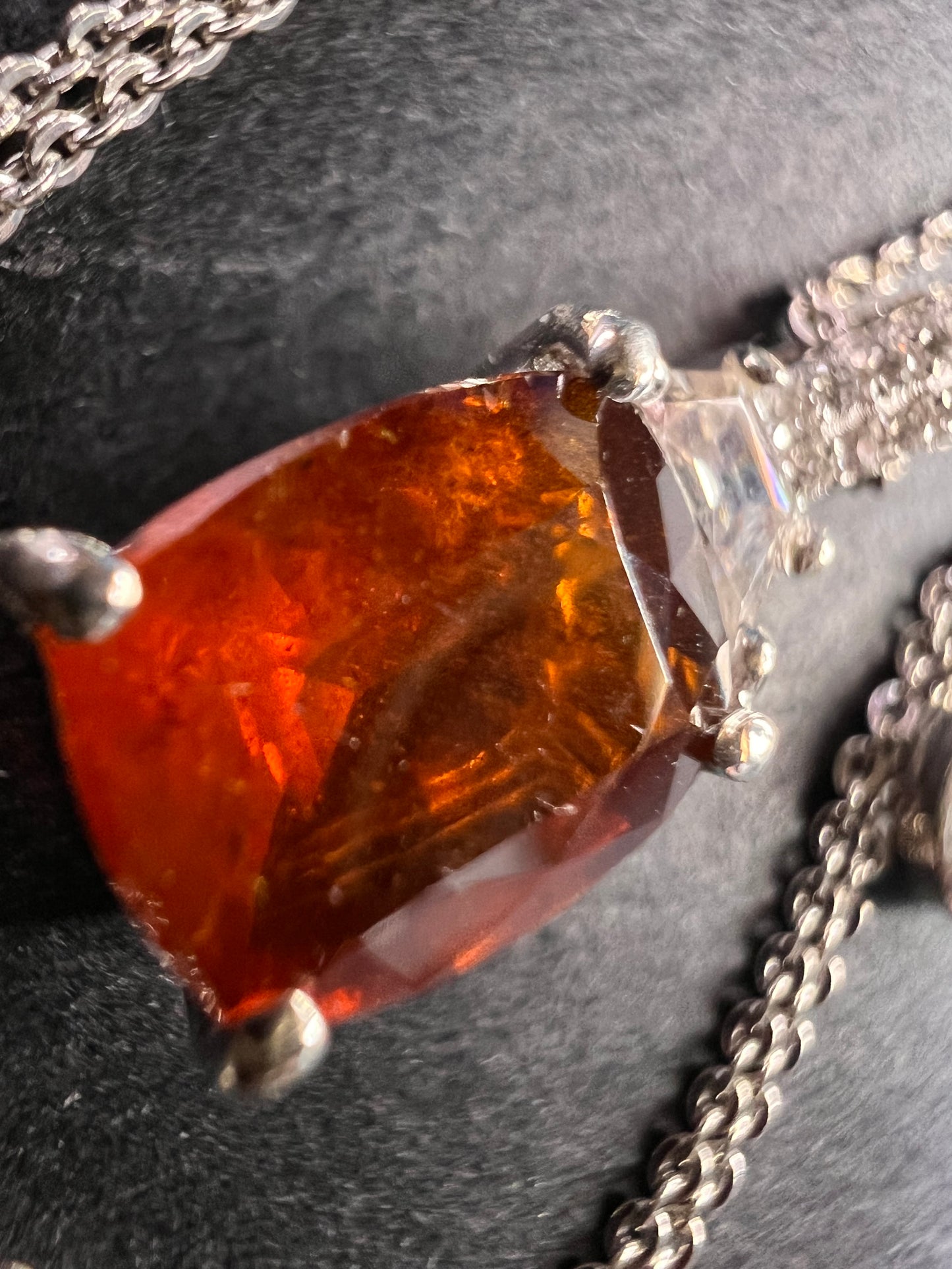 NEW tangerine kyanite and zircon pendant and chain in rhodium over sterling silver