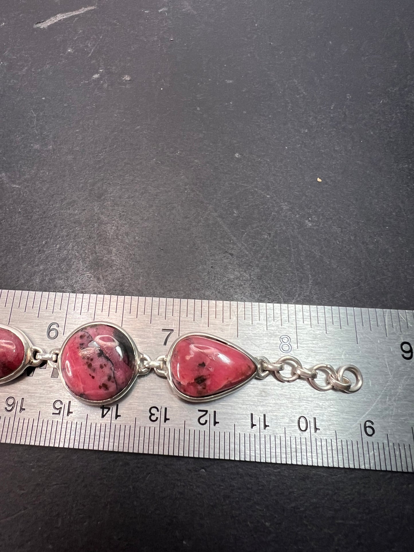 New Rhodonite free form sterling silver link bracelet 8-8.5 inch