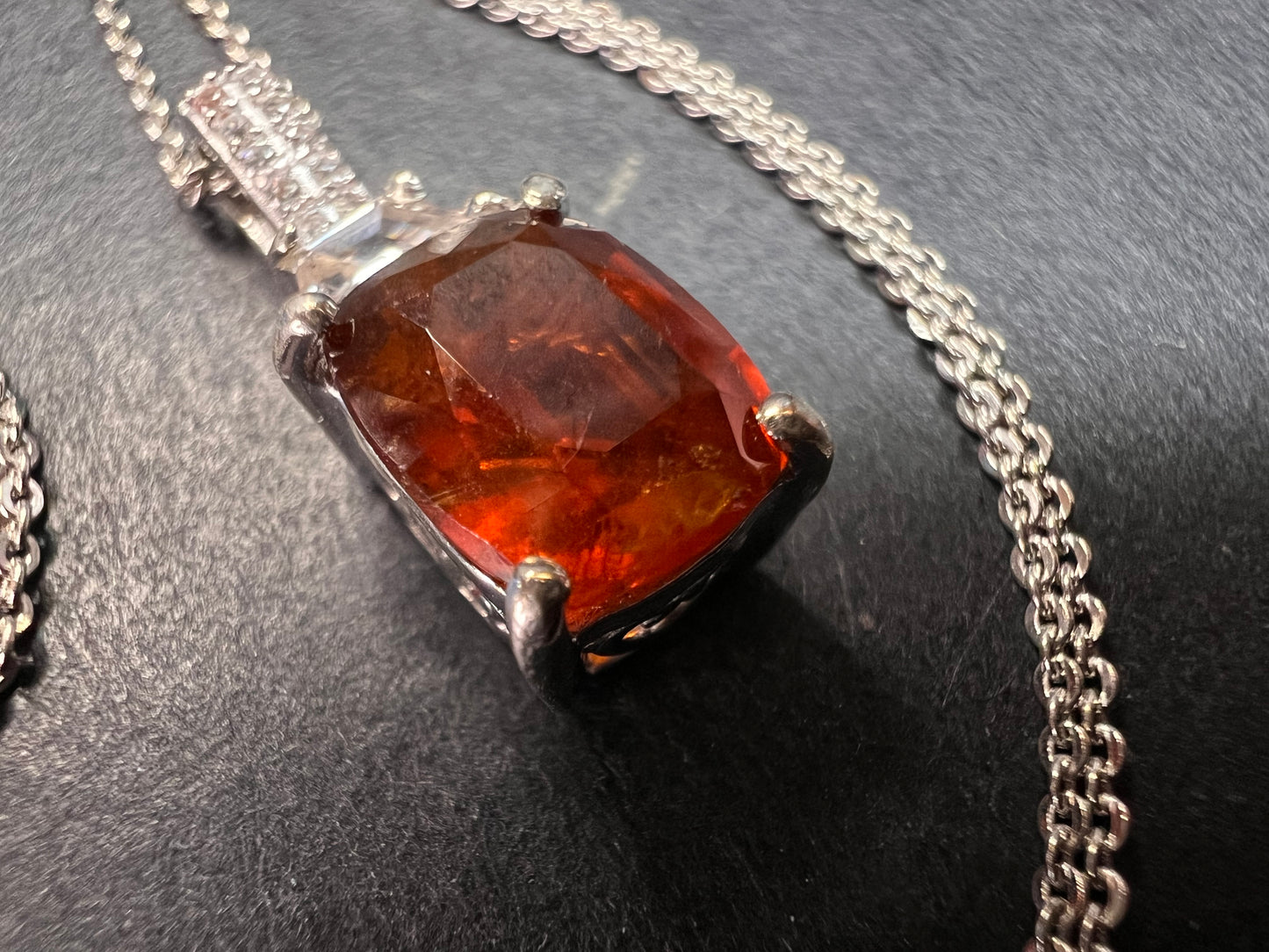 NEW tangerine kyanite and zircon pendant and chain in rhodium over sterling silver