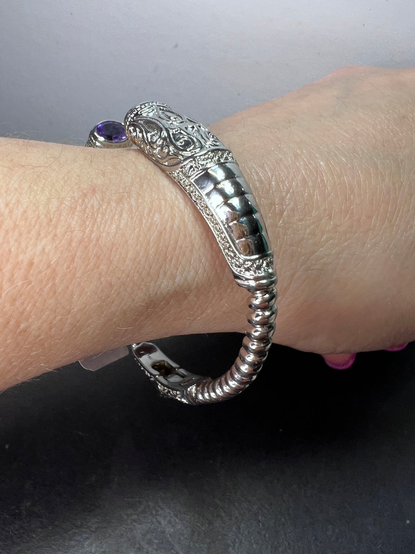 Stainless steel amethyst cuff bracelet