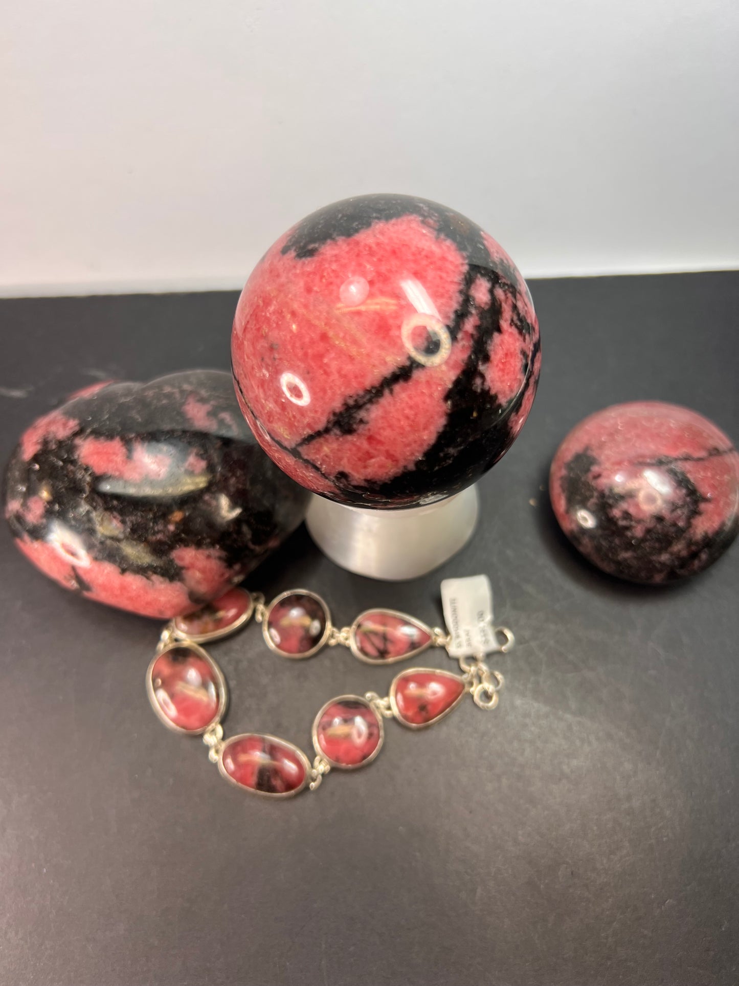 New Rhodonite free form sterling silver link bracelet 8-8.5 inch