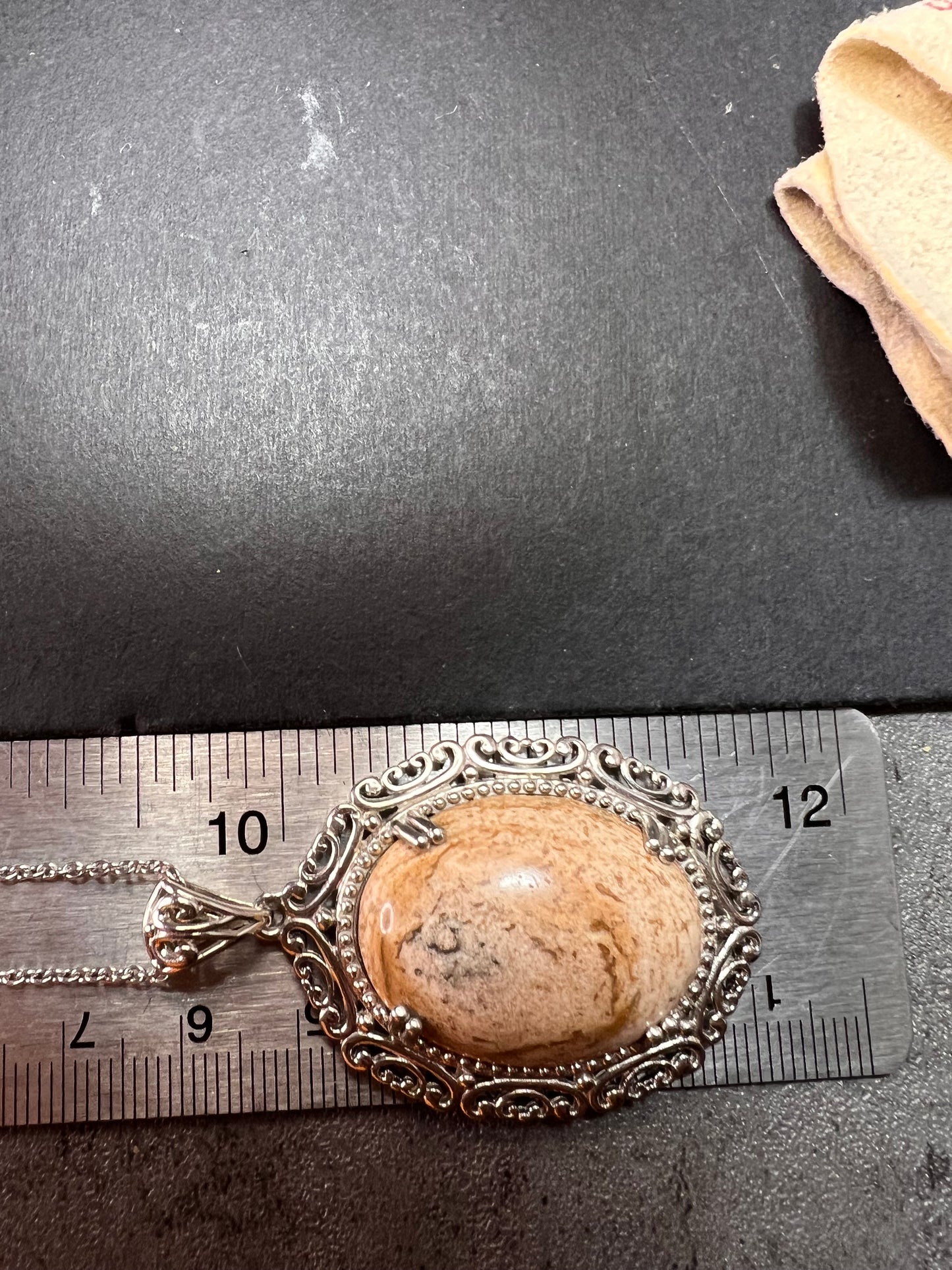 NEW picture jasper pendant in stainless steel with chain