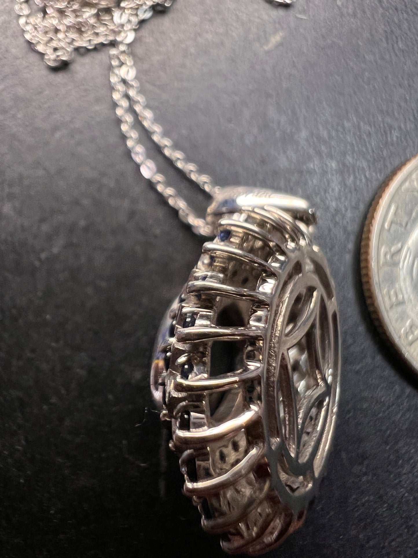 NEW Blue star sapphire and moissanite sterling silver halo pendant necklace