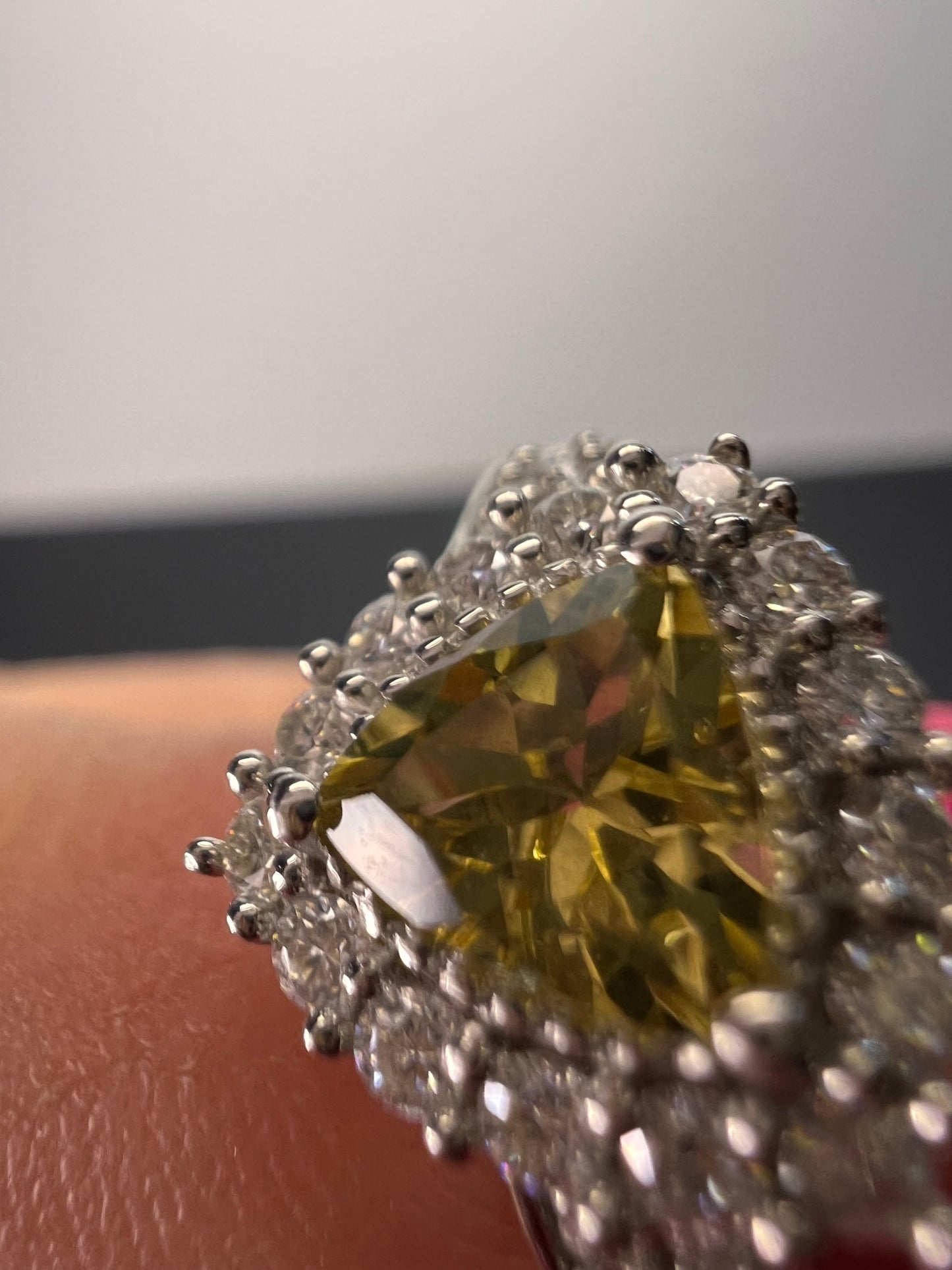 NEW yellow beryl and moissanite halo ring in platinum over sterling silver-size 7