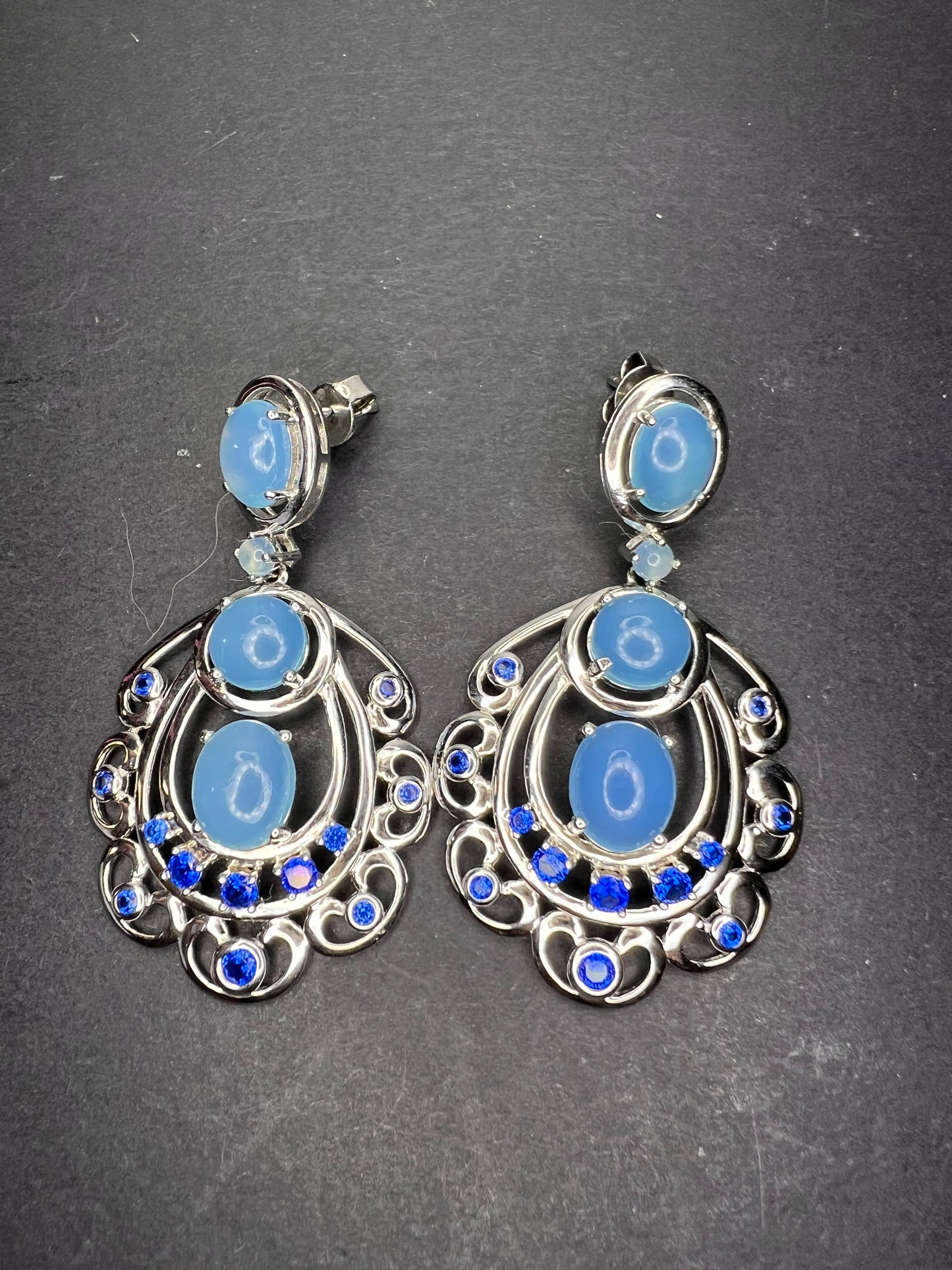 LAB BLUE SPINEL AND BLUE CHALCEDONY RHODIUM OVER SILVER EARRINGS