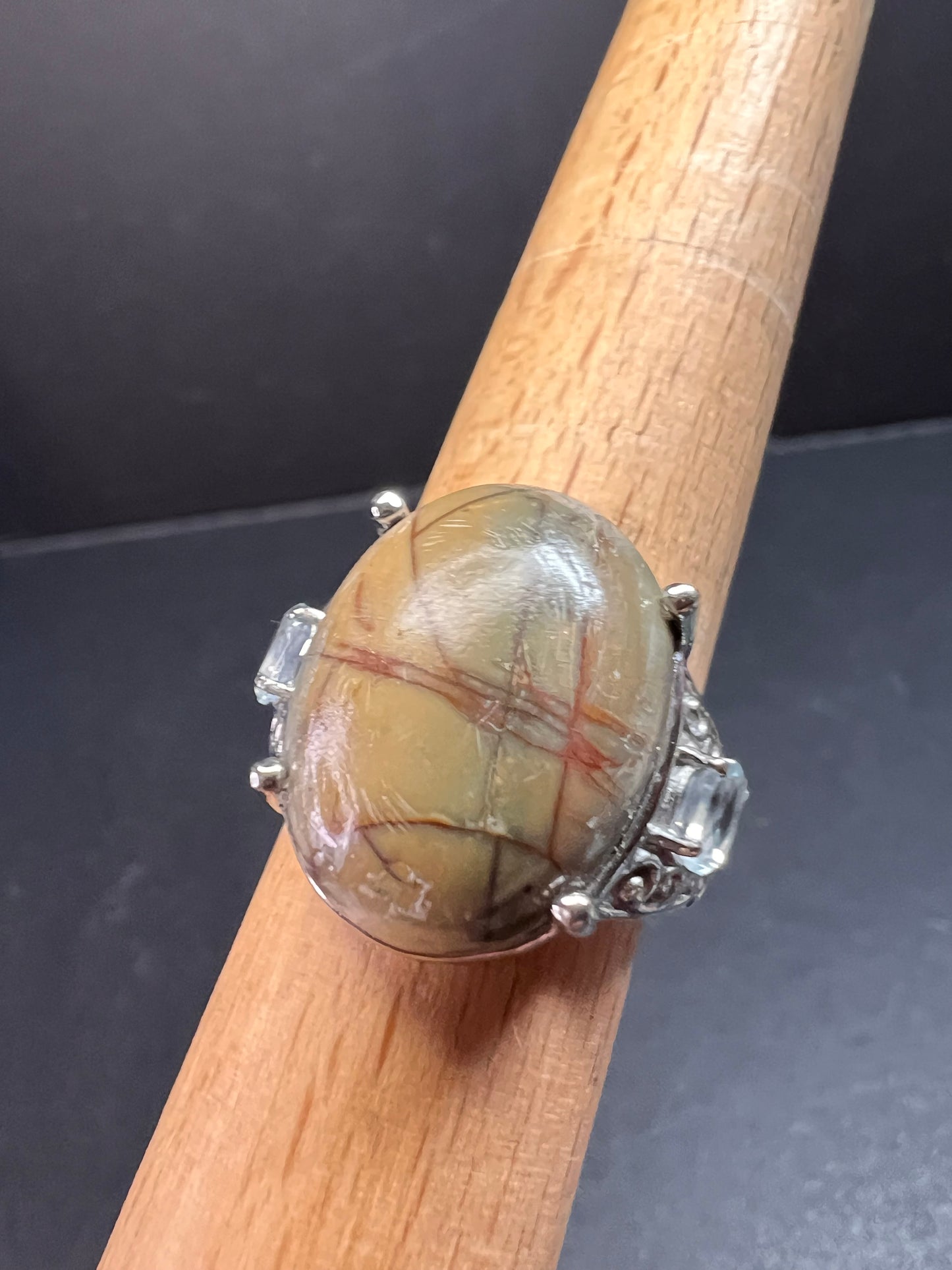 NEW Venus Jasper and topaz stainless steel ring size 9