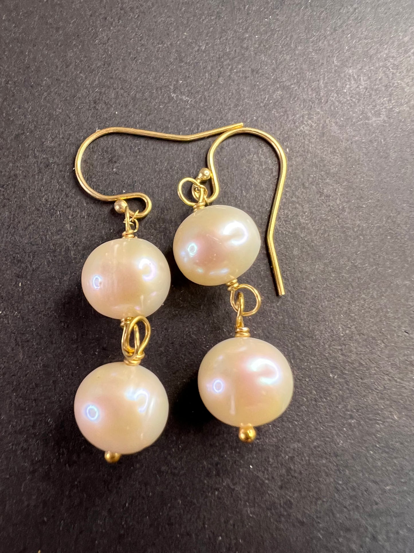 Cultured pearl dangle earrings in YG over sterling silver