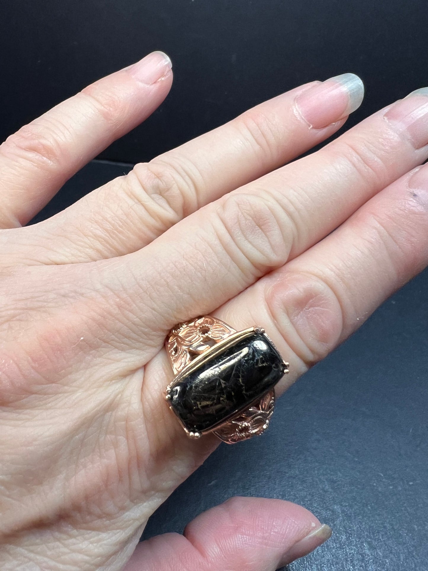NEW Shungite in matrix ring in rose gold over brass size 9