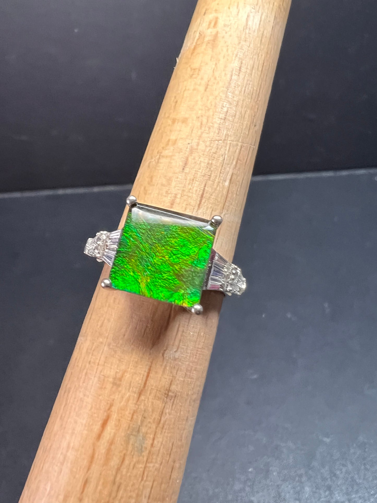 Ammolite and topaz sterling silver ring size 7