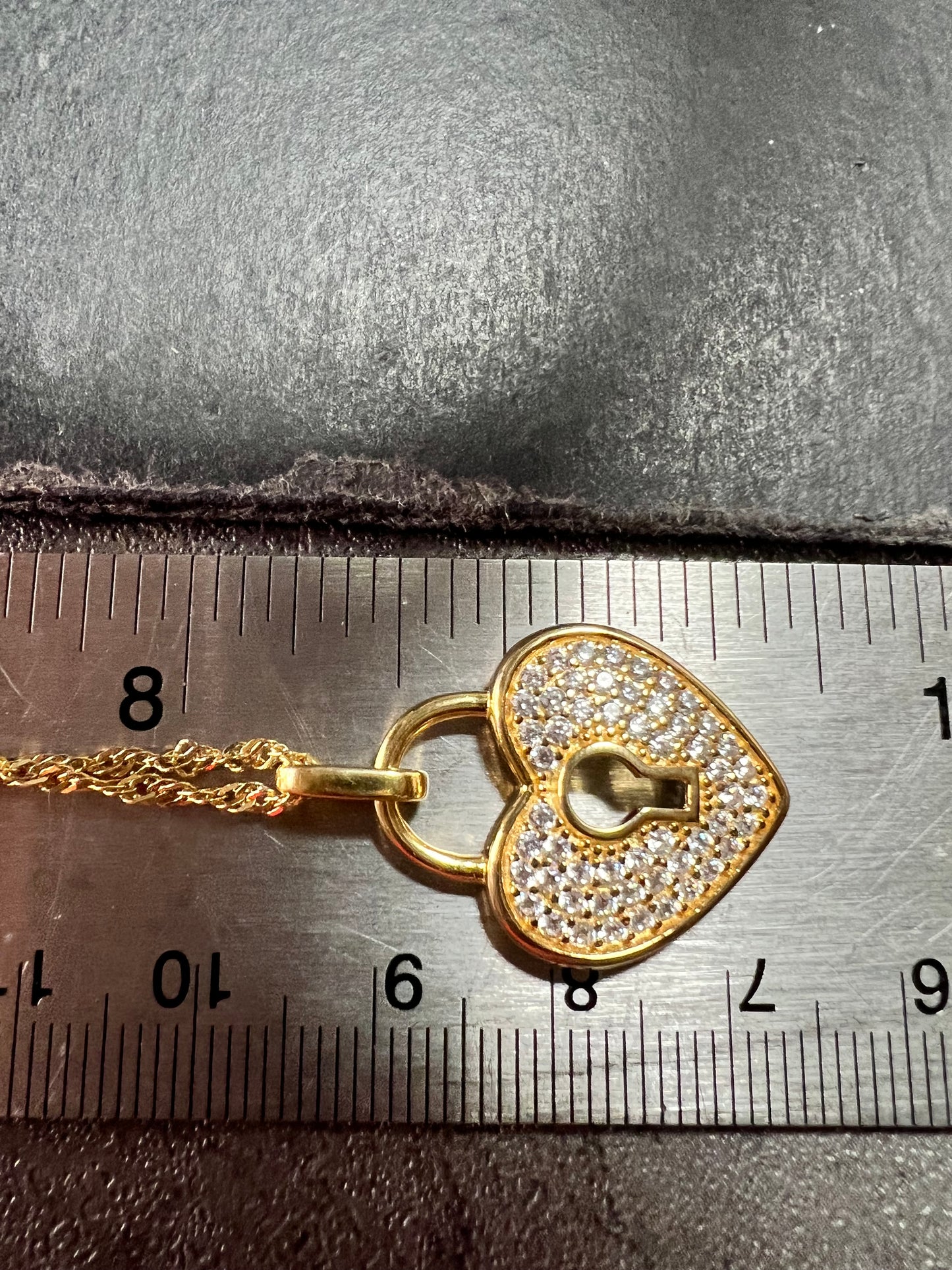 NEW Gold Plated Sterling Silver CZ Heart Lock Necklace 18”