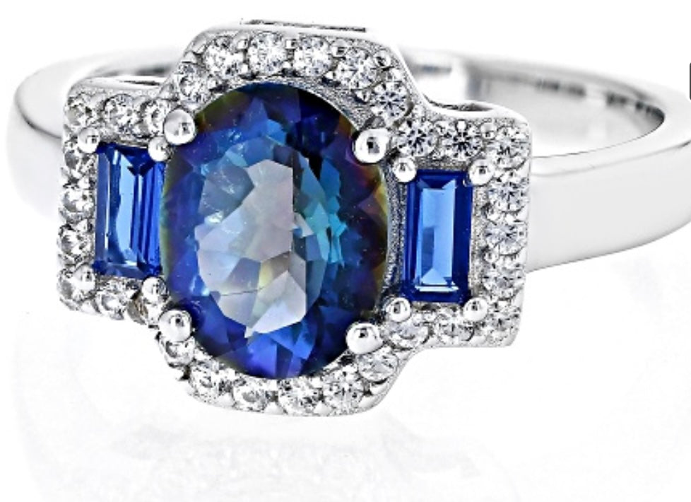 Blue Petalite Rhodium Over Sterling Silver Ring
