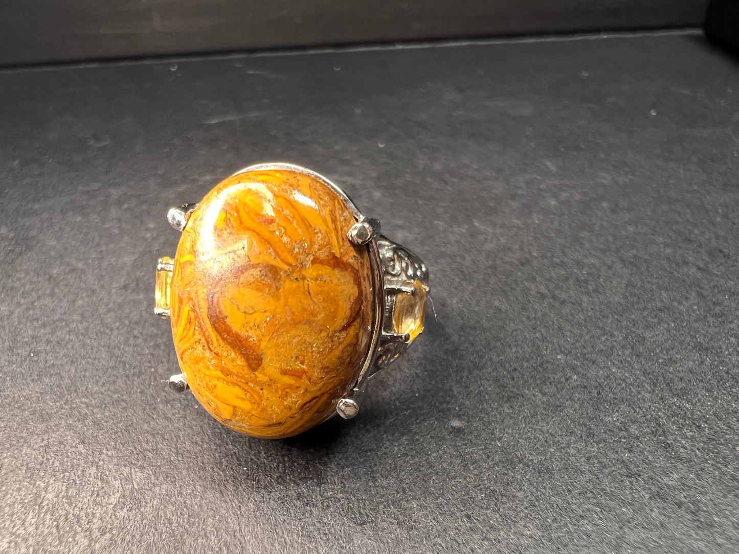 NEW script stone and citrine stainless steel ring size 8