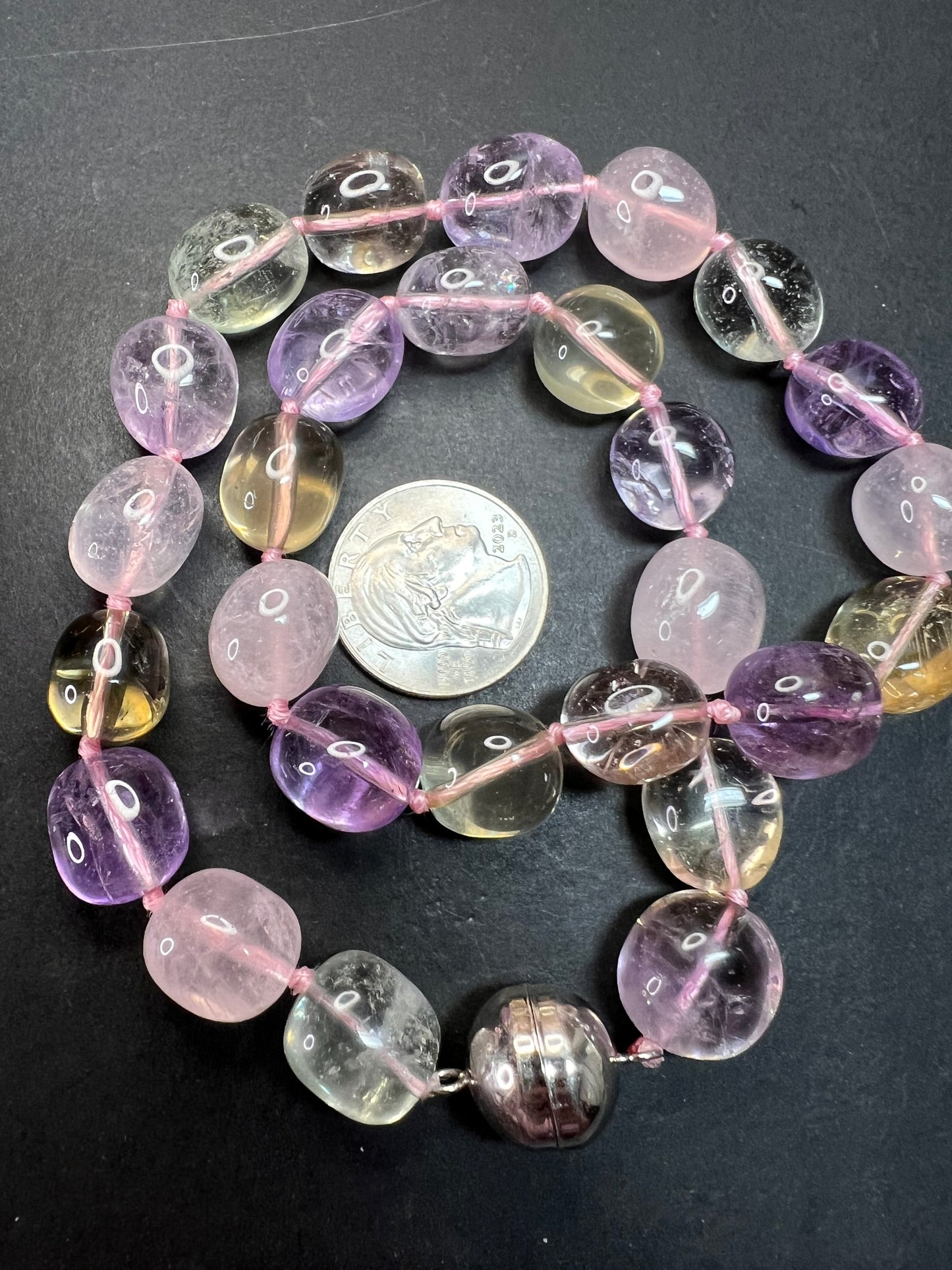 NEW Multi quartz knotted 18 inch necklace with 925 magnetic clasp