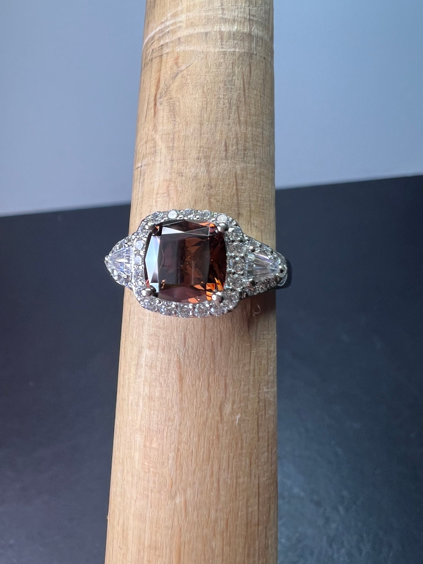 Chocolate and white CZ rhodium over sterling silver ring size 9