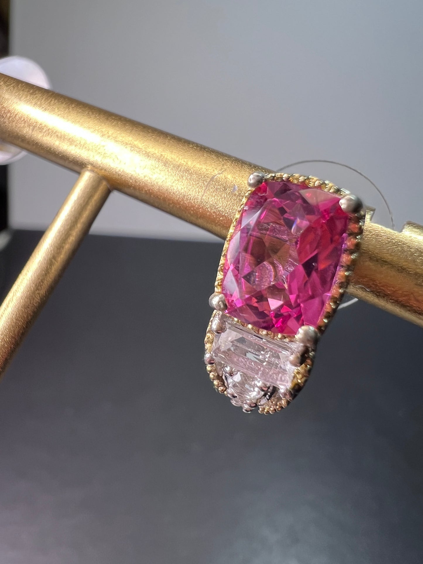 Pink spinel and white topaz sterling silver earrings